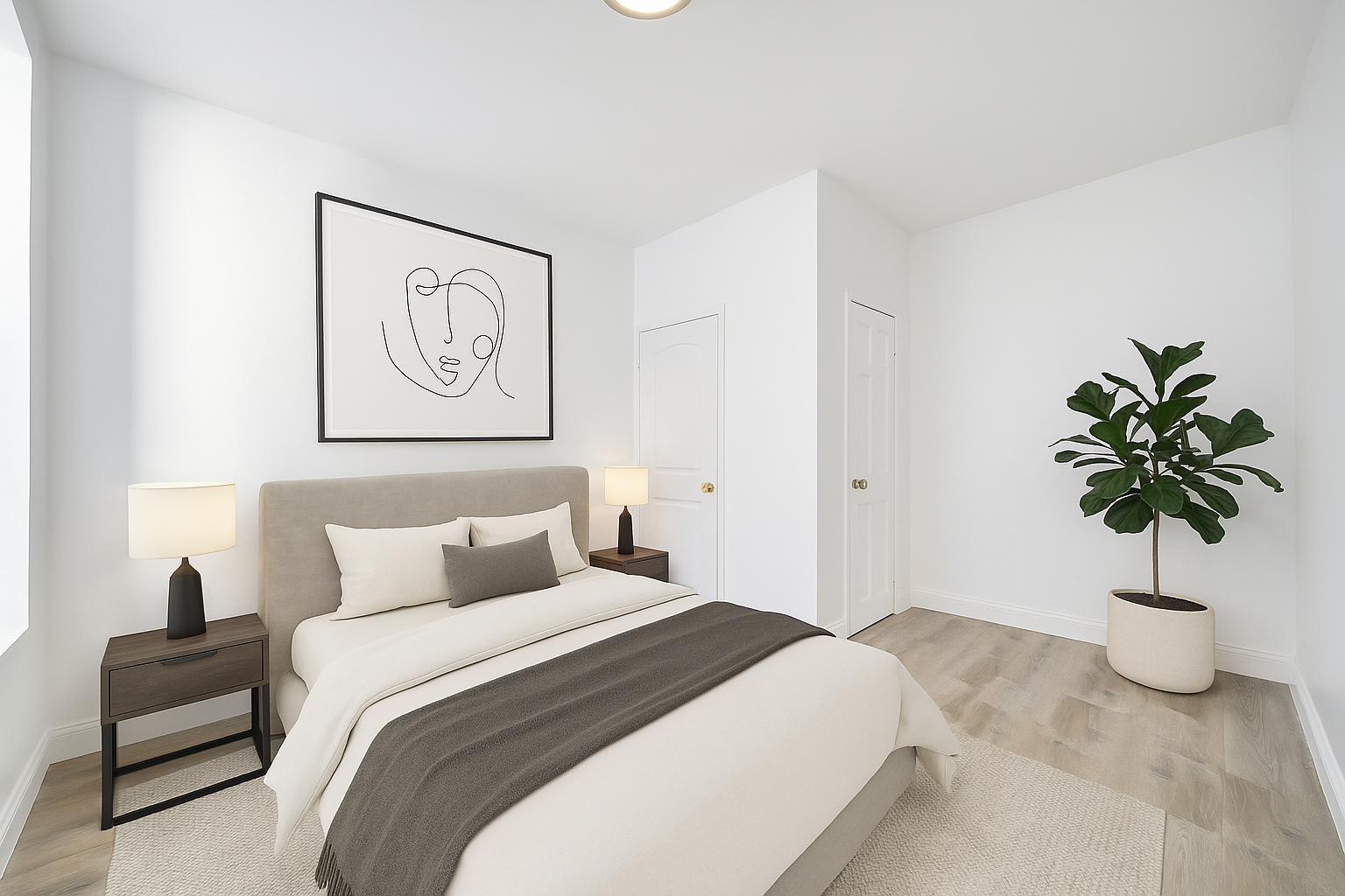 4802 4th Avenue, Unit 3R Brooklyn, NY 11220 - Photo 5 of 9 a bedroom with a bed and a potted plant