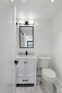 a bathroom with a toilet a sink and mirror