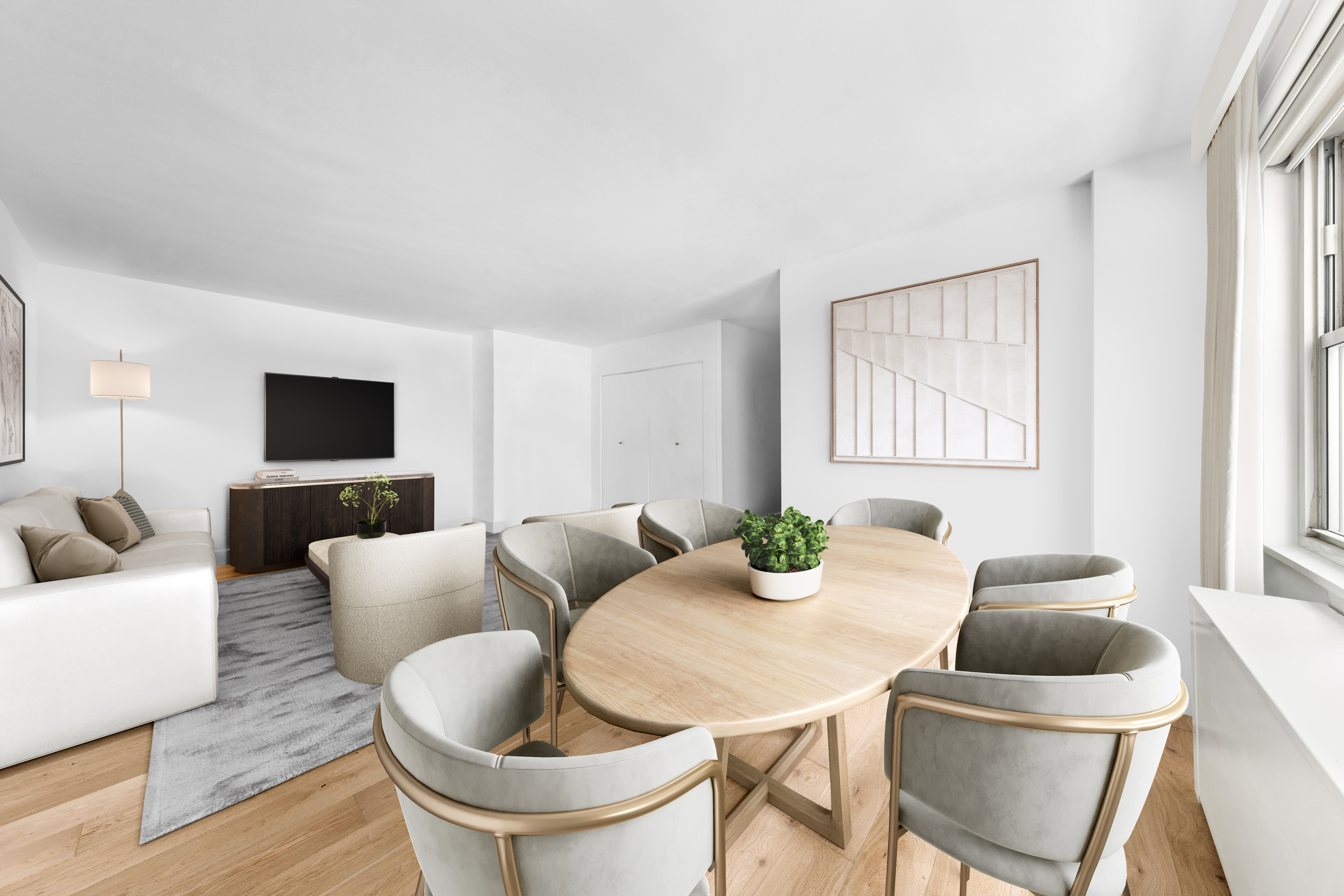 251 East 32nd Street, Unit 5J Manhattan, NY 10016 - Photo 3 of 15 a living room with furniture and a flat screen tv