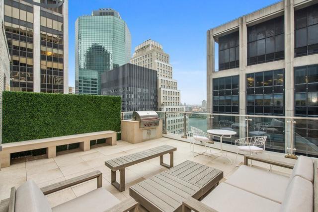 101 Wall Street, Unit 12C Manhattan, NY 10005 - Photo 17 of 18 a roof deck with couches and potted plants