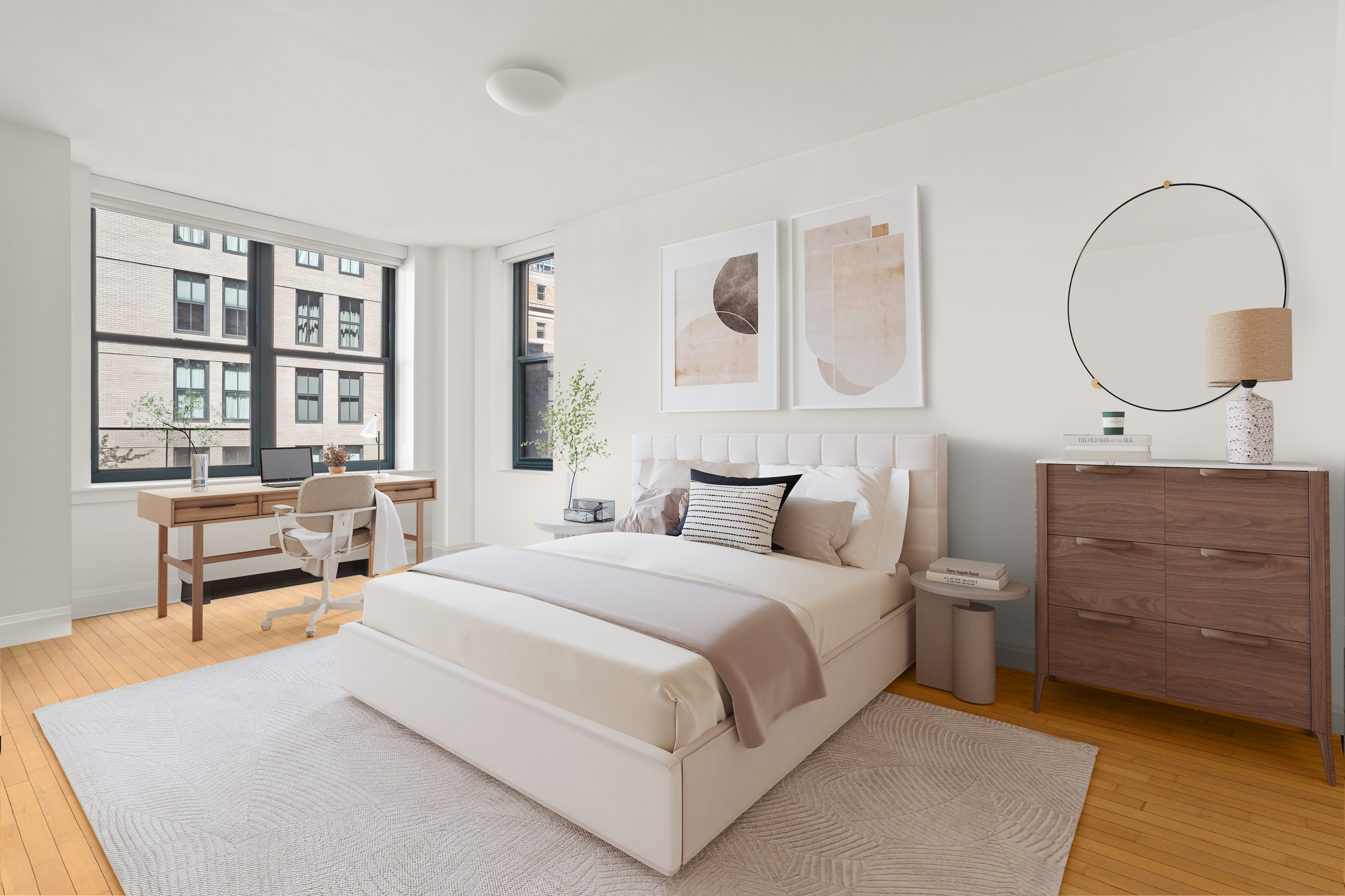 199 State Street, Unit 4C Brooklyn, NY 11201 - Photo 4 of 9 a bedroom with a bed a mirror and a potted plant