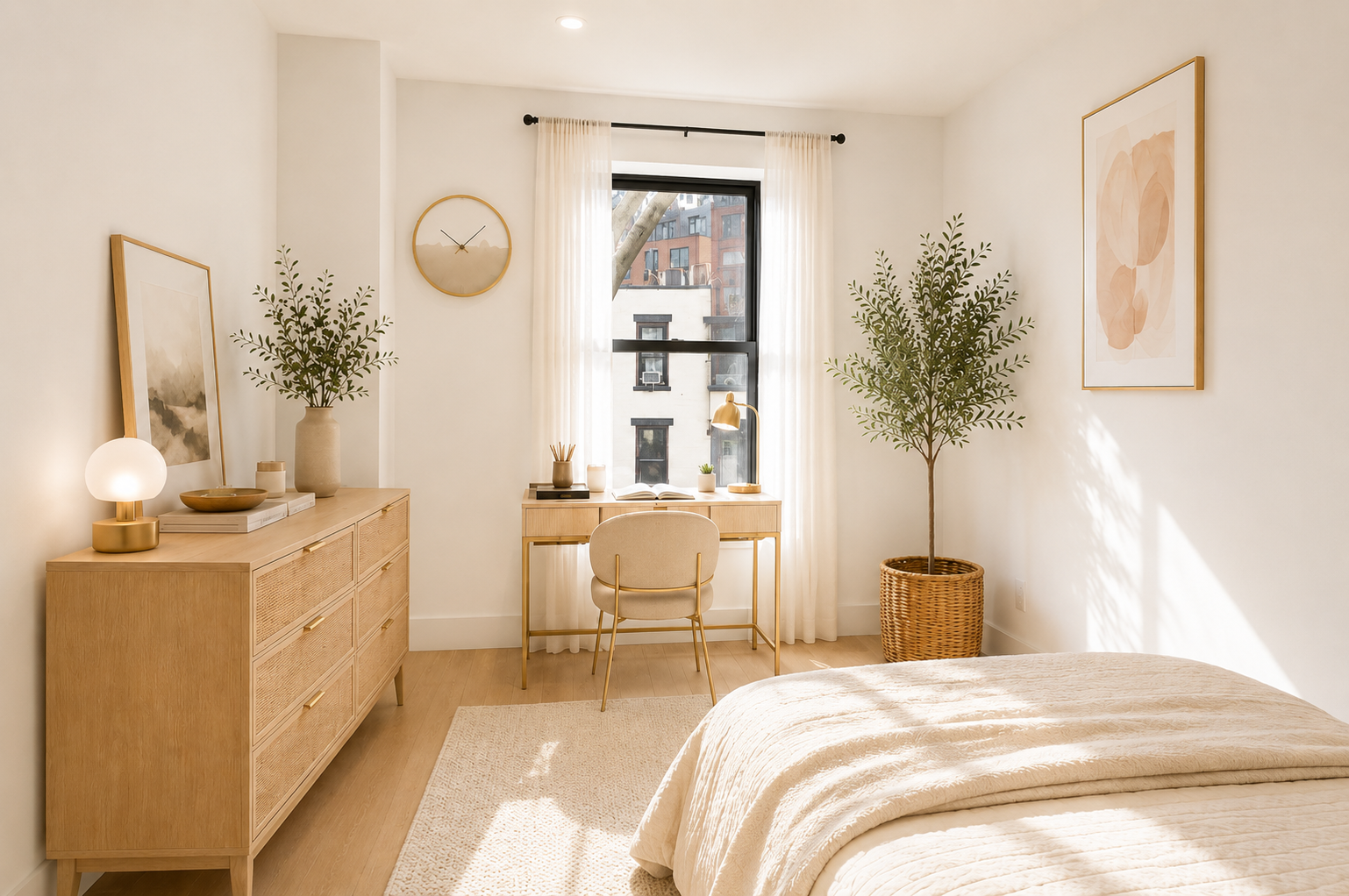 474 Bergen Street, Unit 3F Brooklyn, NY 11217 - Photo 6 of 8 a spacious bedroom with a bed and a chandelier