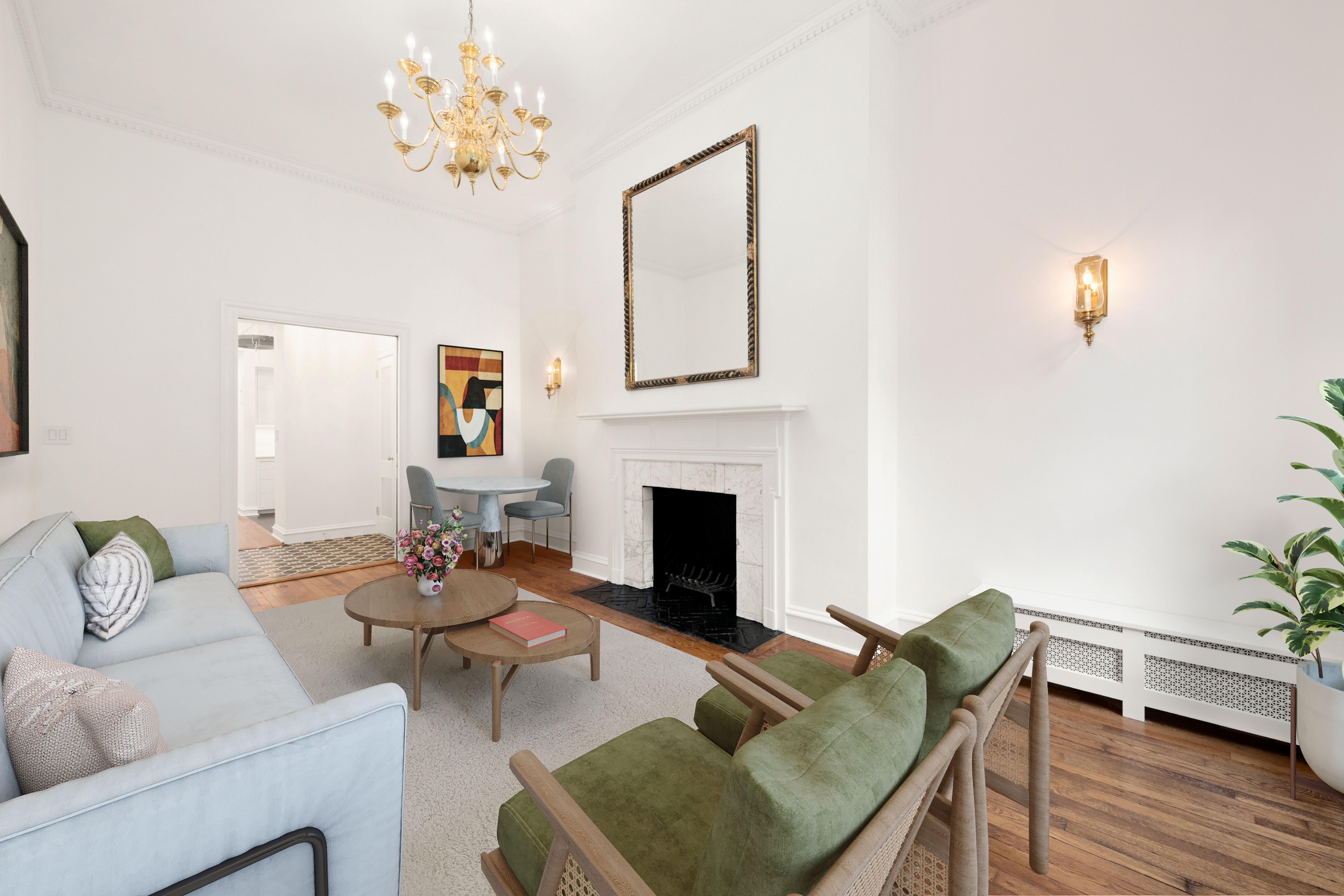 157 East 75th Street, Unit 1E Manhattan, NY 10021 - Photo 2 of 11 a living room with furniture a fireplace and a potted plant