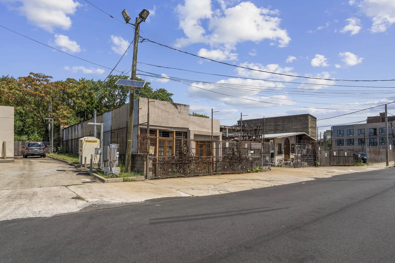 a view of a building with a street