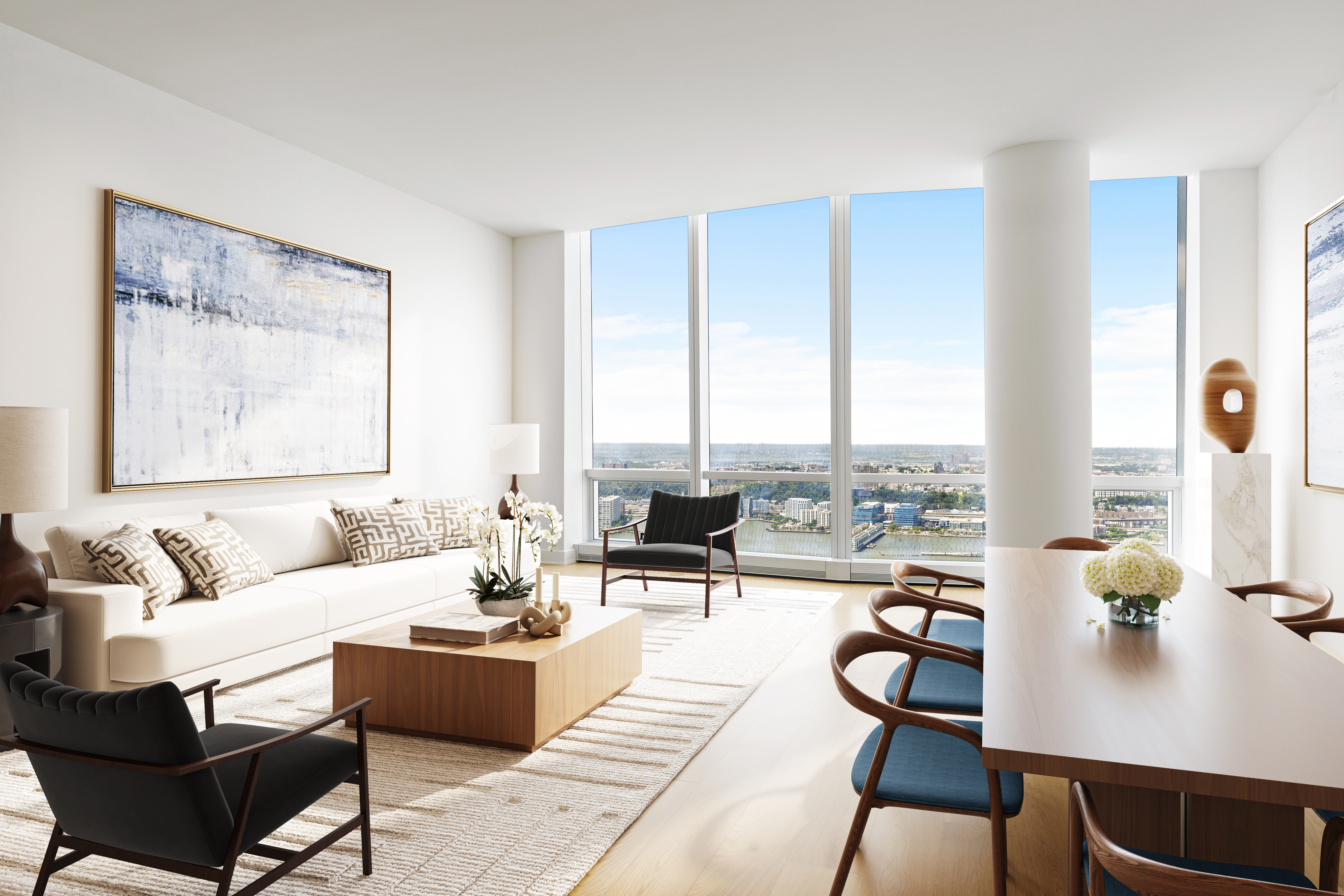 15 Hudson Yards, Unit 68C Manhattan, NY 10001 - Photo 1 of 16 a living room with furniture and a large window