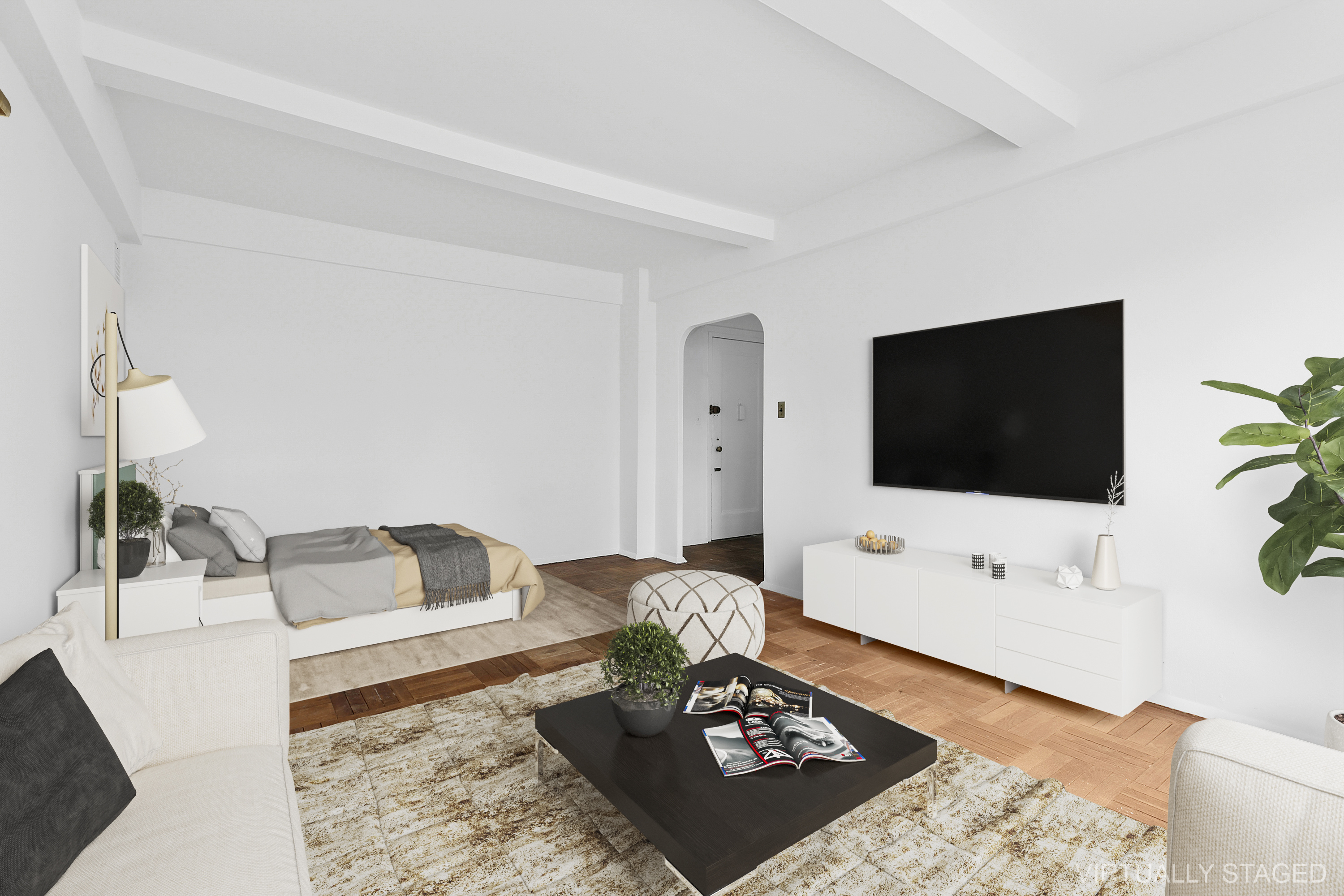 500 Grand Street, Unit C1D Manhattan, NY 10002 - Photo 3 of 8 a living room with furniture and a flat screen tv