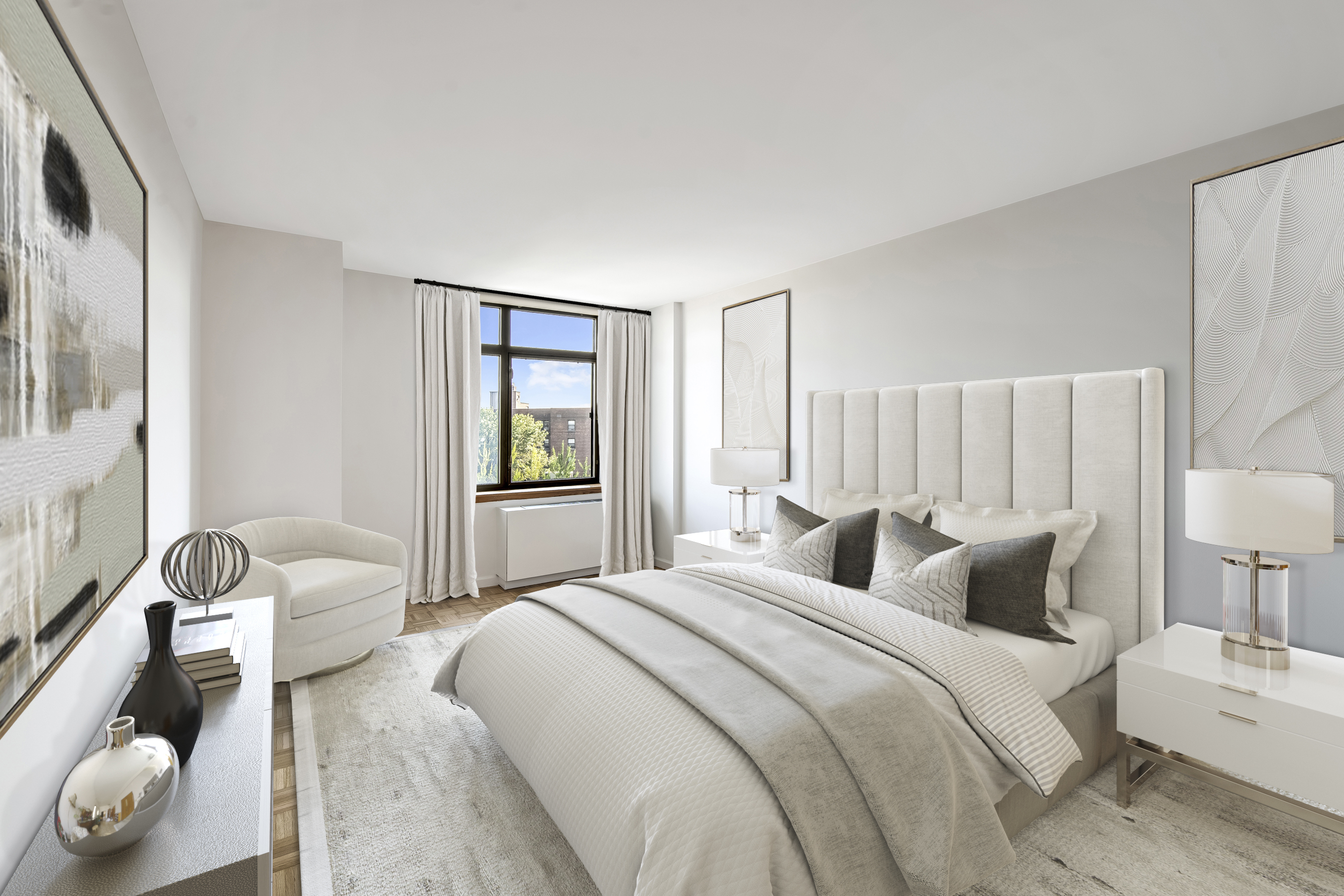 112-01 Queens Boulevard, Unit 8A Queens, NY 11375 - Photo 6 of 19 a bedroom with a bed and a couch