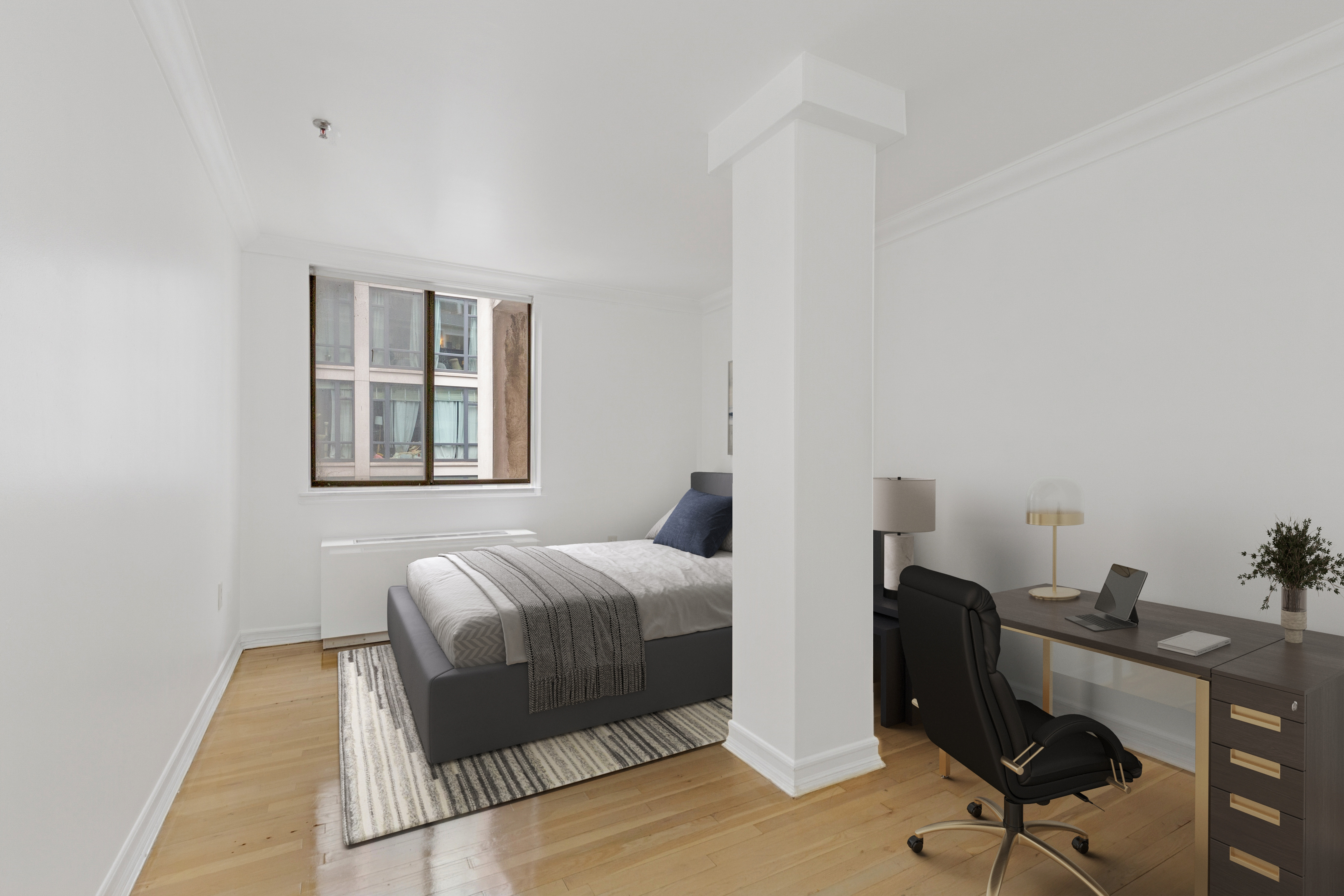 136-140 West 23rd Street, Unit 4CC Manhattan, NY 10011 - Photo 11 of 14 a bedroom with a bed and a desk