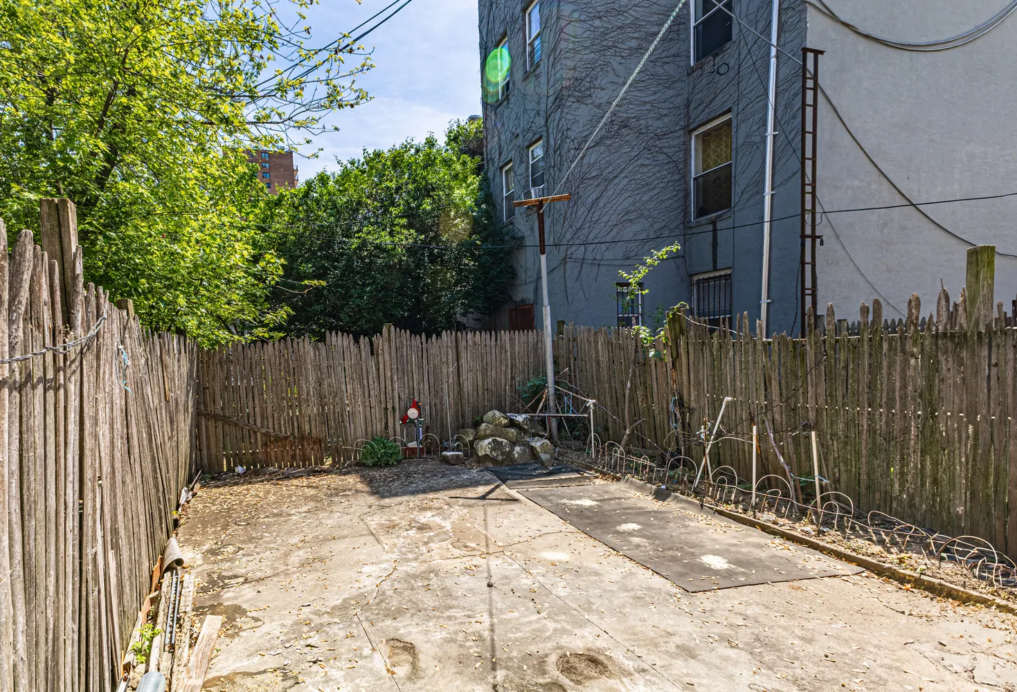 a view of a brick building with many windows