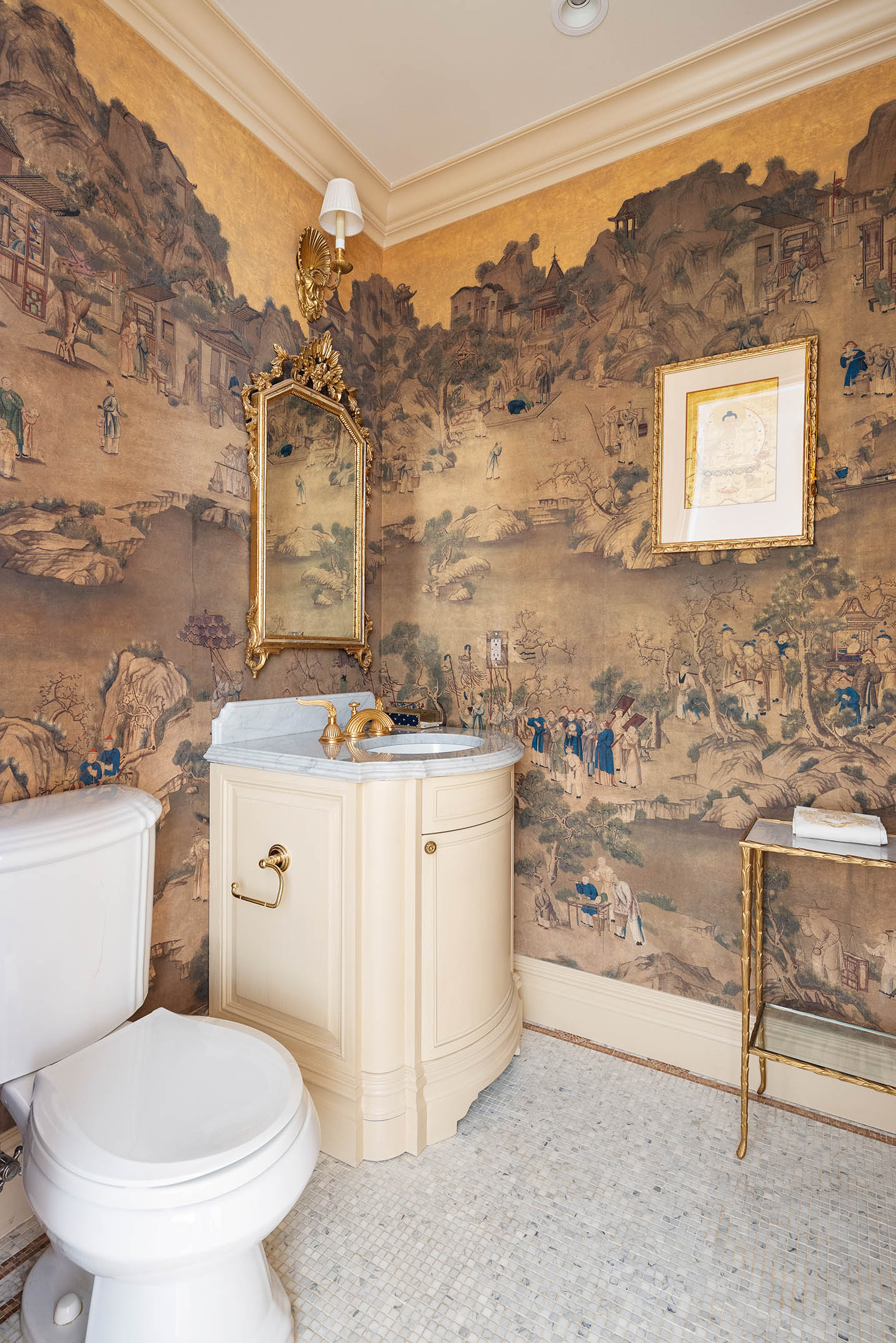 1 Central Park South, Unit 1309 Manhattan, NY 10019 - Photo 14 of 26 a bathroom with a toilet sink and mirror