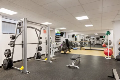 a view of a room with gym equipment