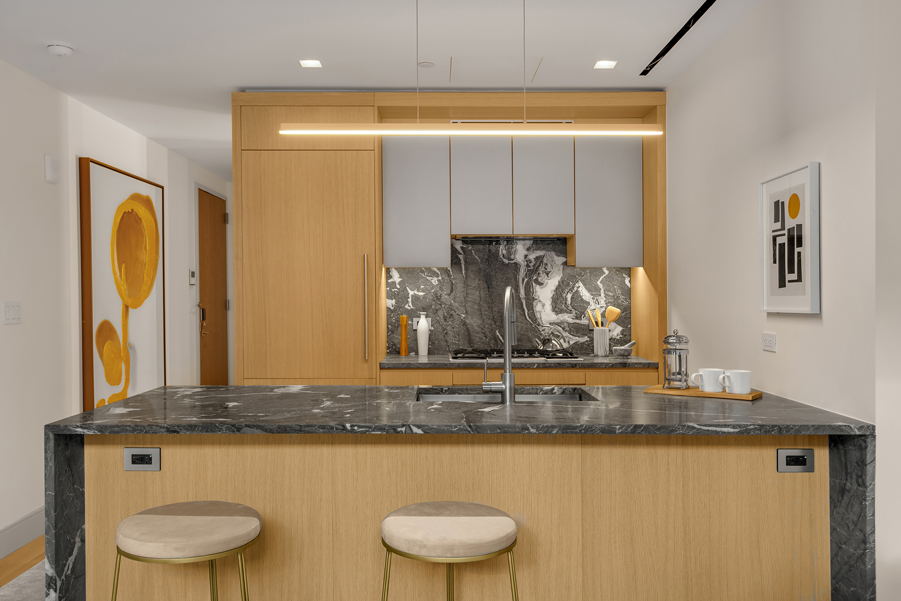 101 West 14th Street, Unit 3D Manhattan, NY 10011 - Photo 3 of 14 a bathroom with a granite countertop sink and a mirror