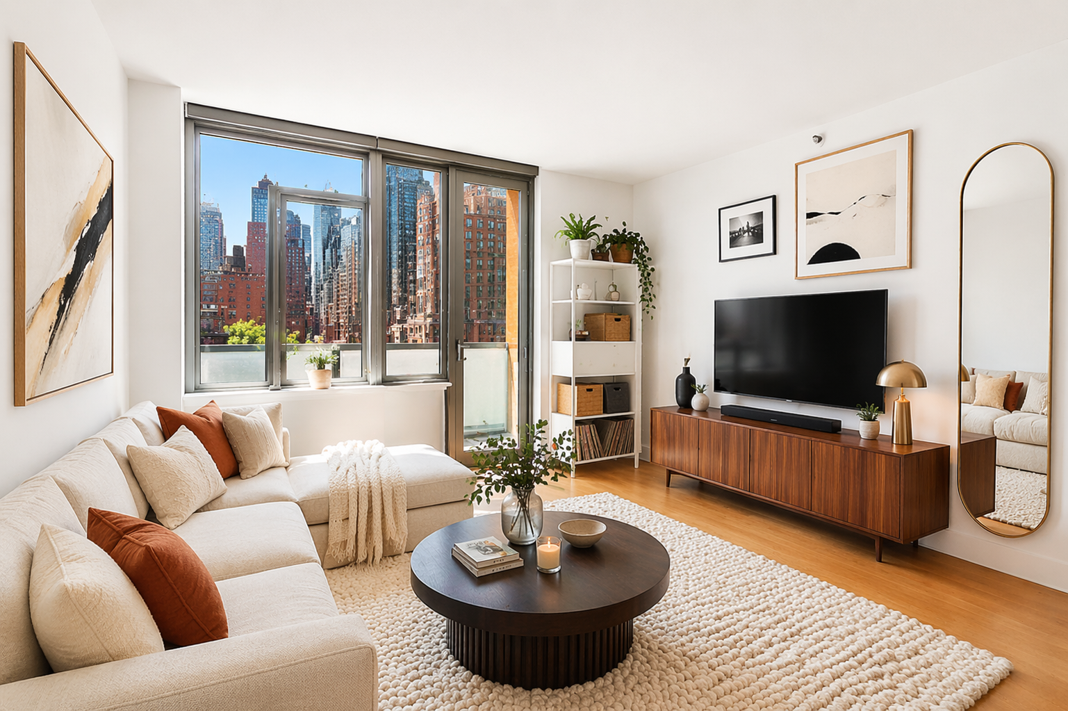 464 West 44th Street, Unit PHA Manhattan, NY 10036 - Photo 1 of 13 a living room with furniture and a flat screen tv