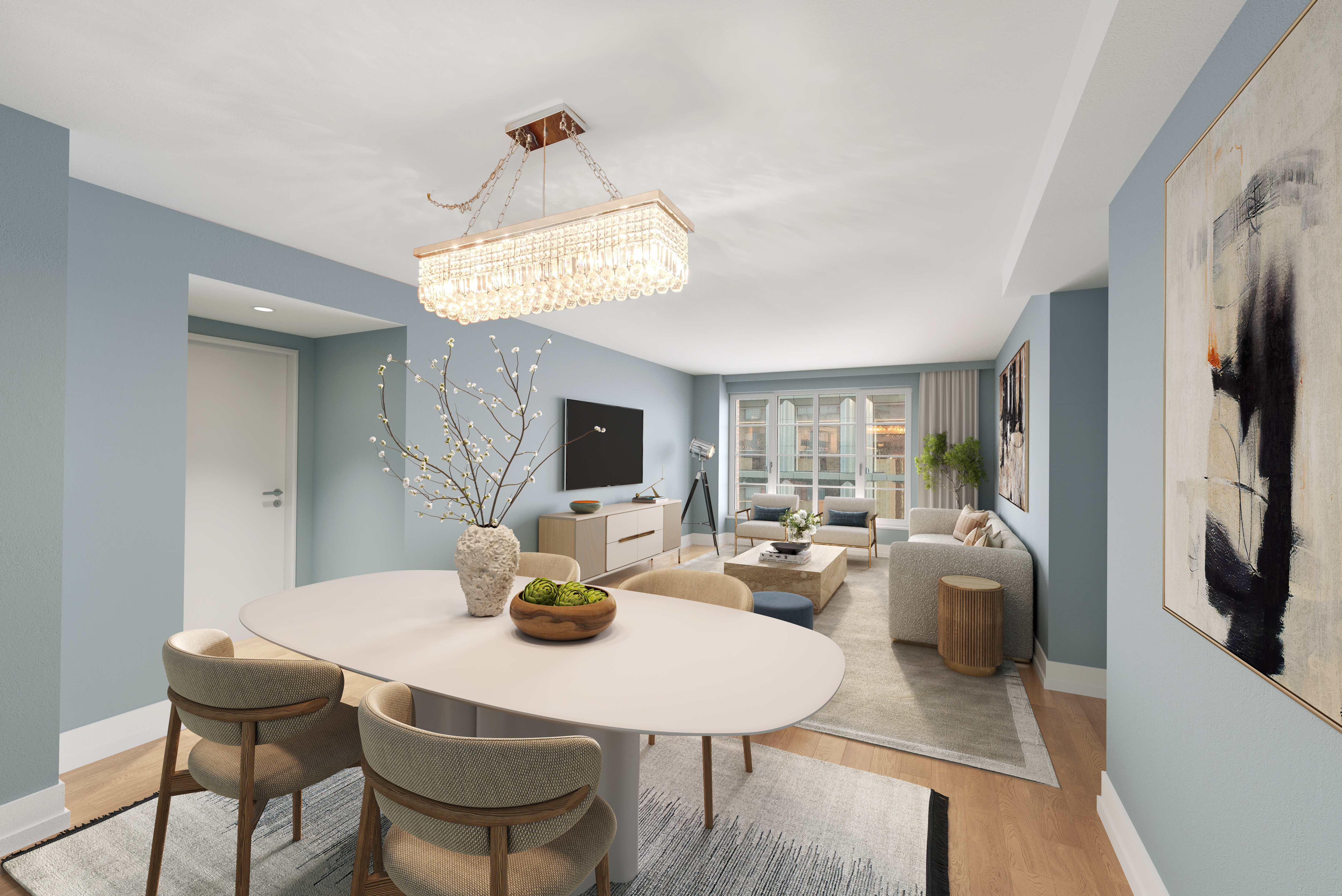 70 Charlton Street, Unit 11A Manhattan, NY 10014 - Photo 5 of 22 a view of a dining room with furniture window and wooden floor