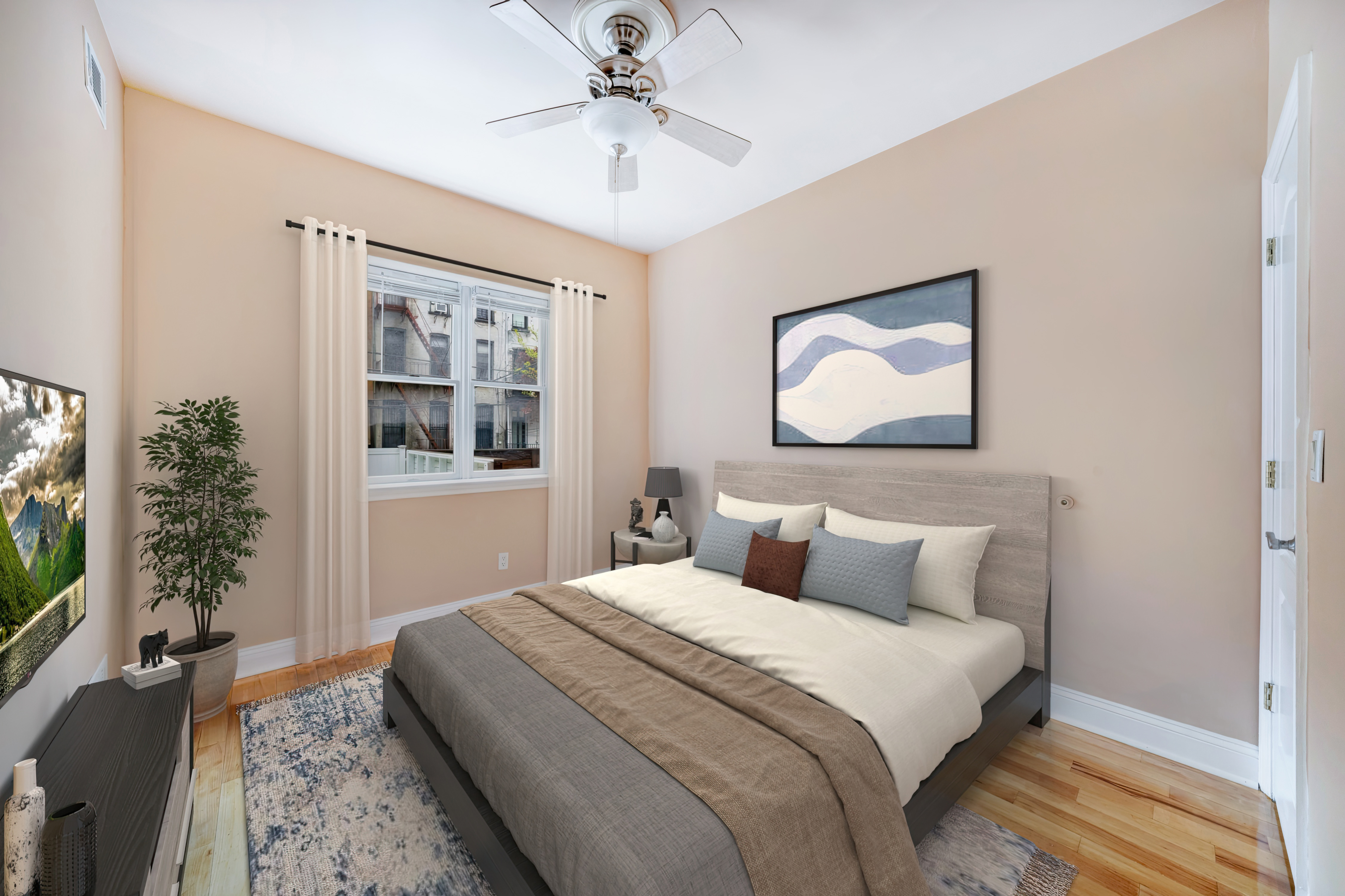 330 Bergen Street, Unit 1/C Brooklyn, NY 11217 - Photo 7 of 11 a bedroom with a large bed and a chandelier