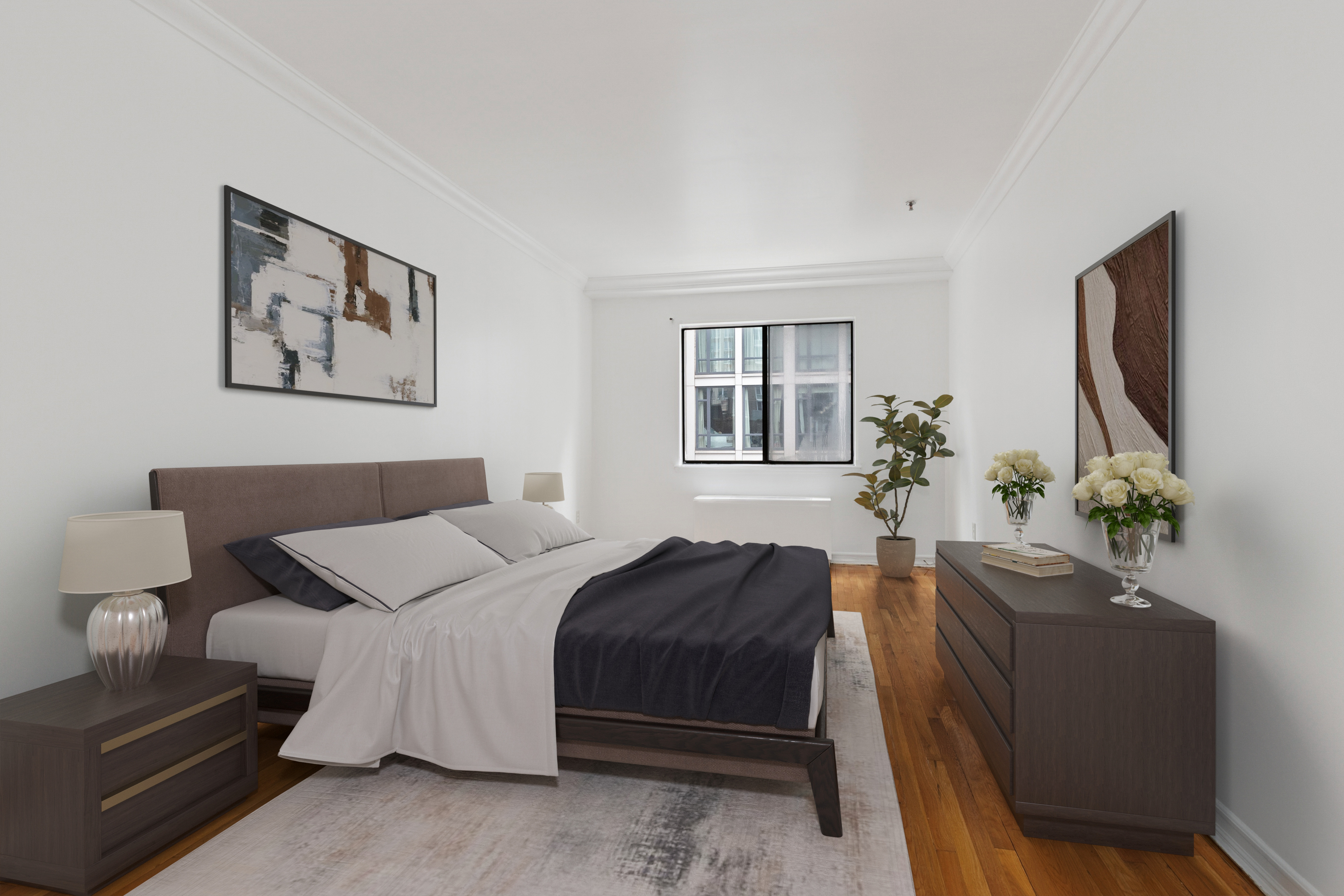 136-140 West 23rd Street, Unit 4CC Manhattan, NY 10011 - Photo 8 of 13 a bedroom with a large bed and a couch