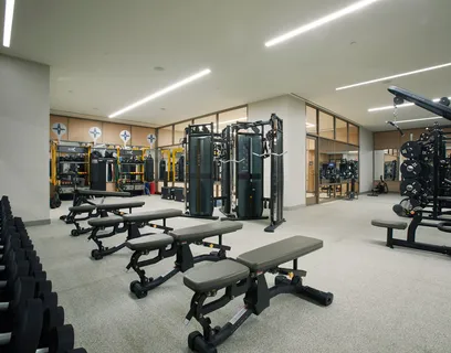 a view of a room with gym equipment