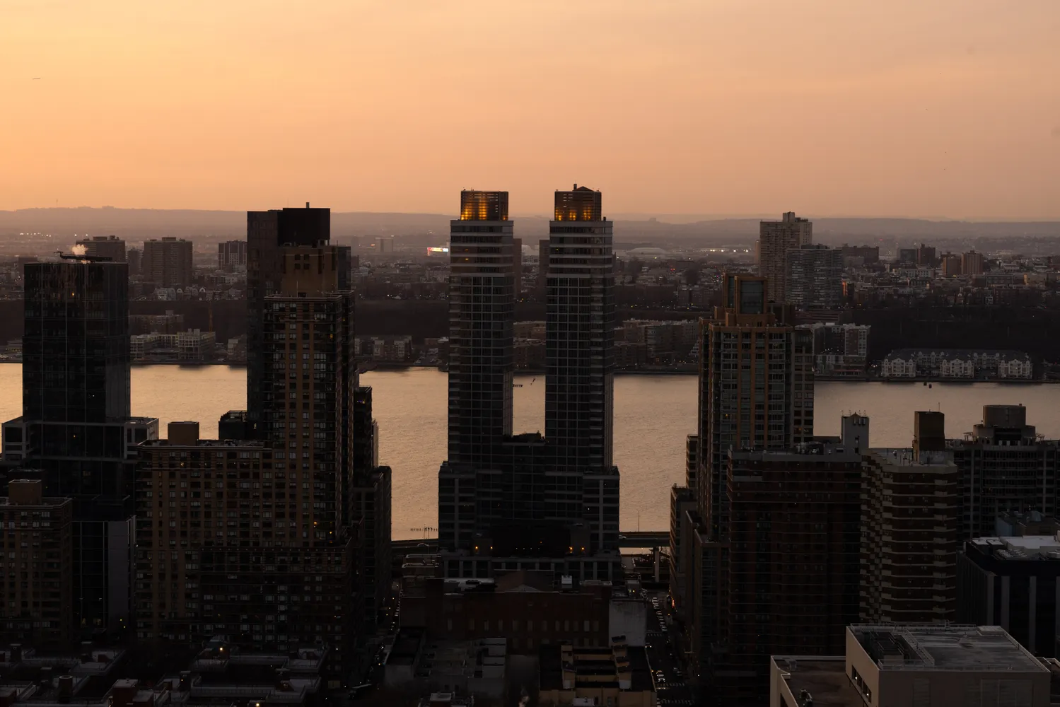 a city view with tall buildings