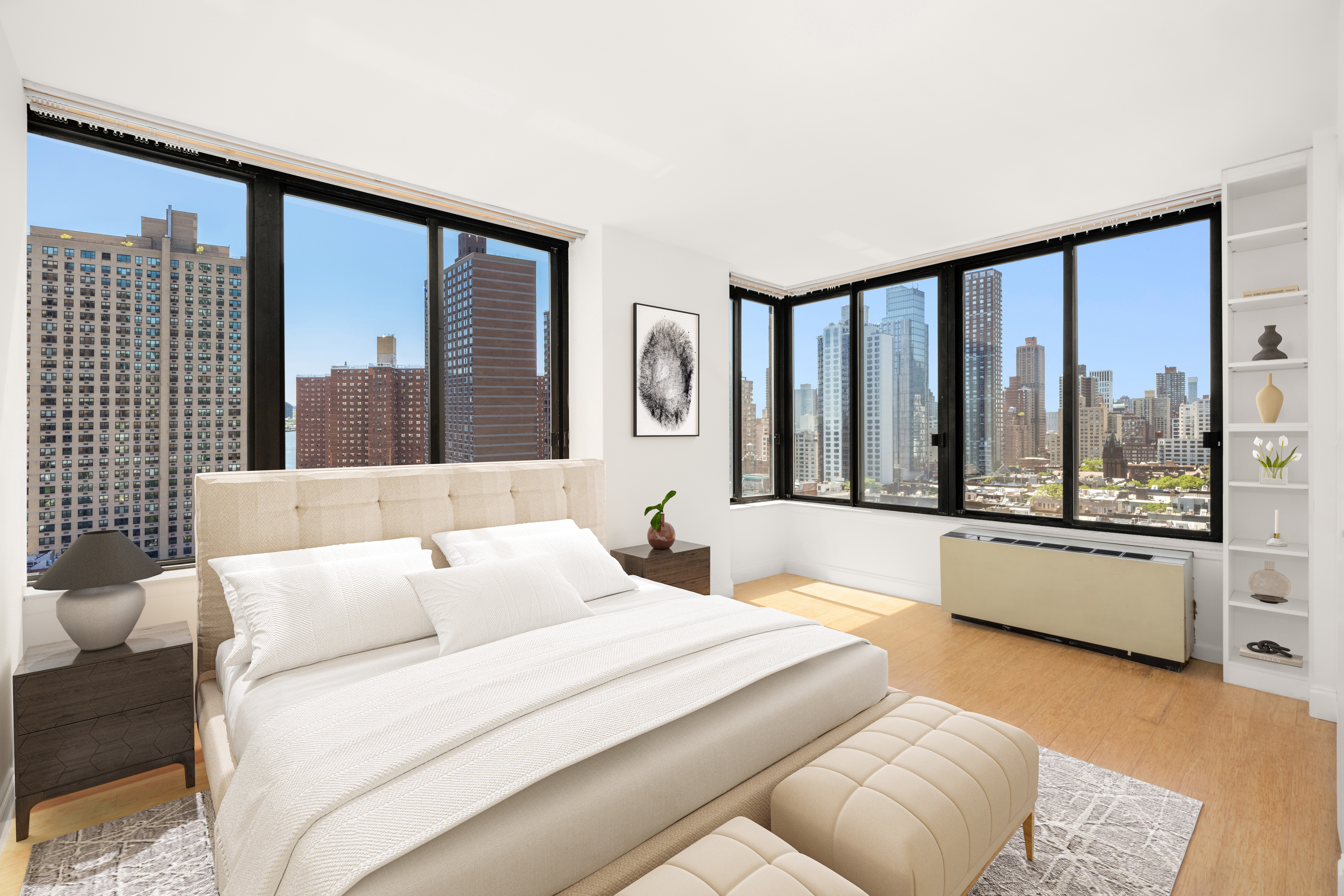 300 East 93rd Street, Unit 18E Manhattan, NY 10128 - Photo 3 of 15 a large bedroom with a large bed and a large window