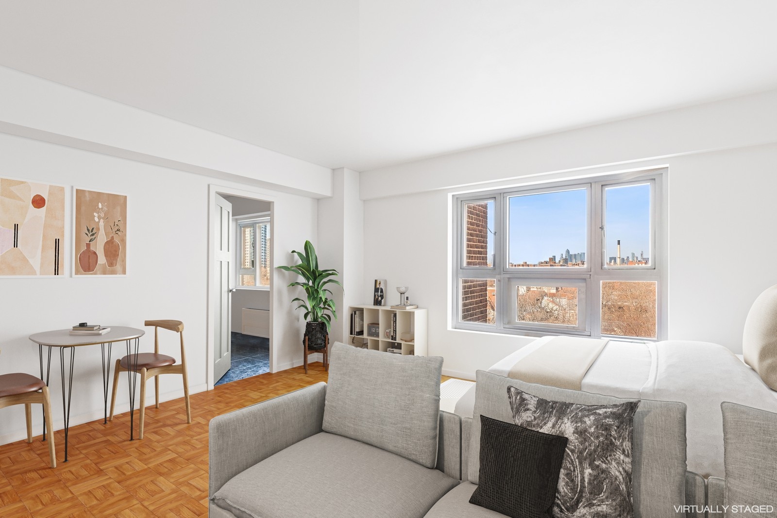 105 Ashland Place, Unit 10E Brooklyn, NY 11201 - Photo 2 of 7 a living room with furniture a fireplace and a table