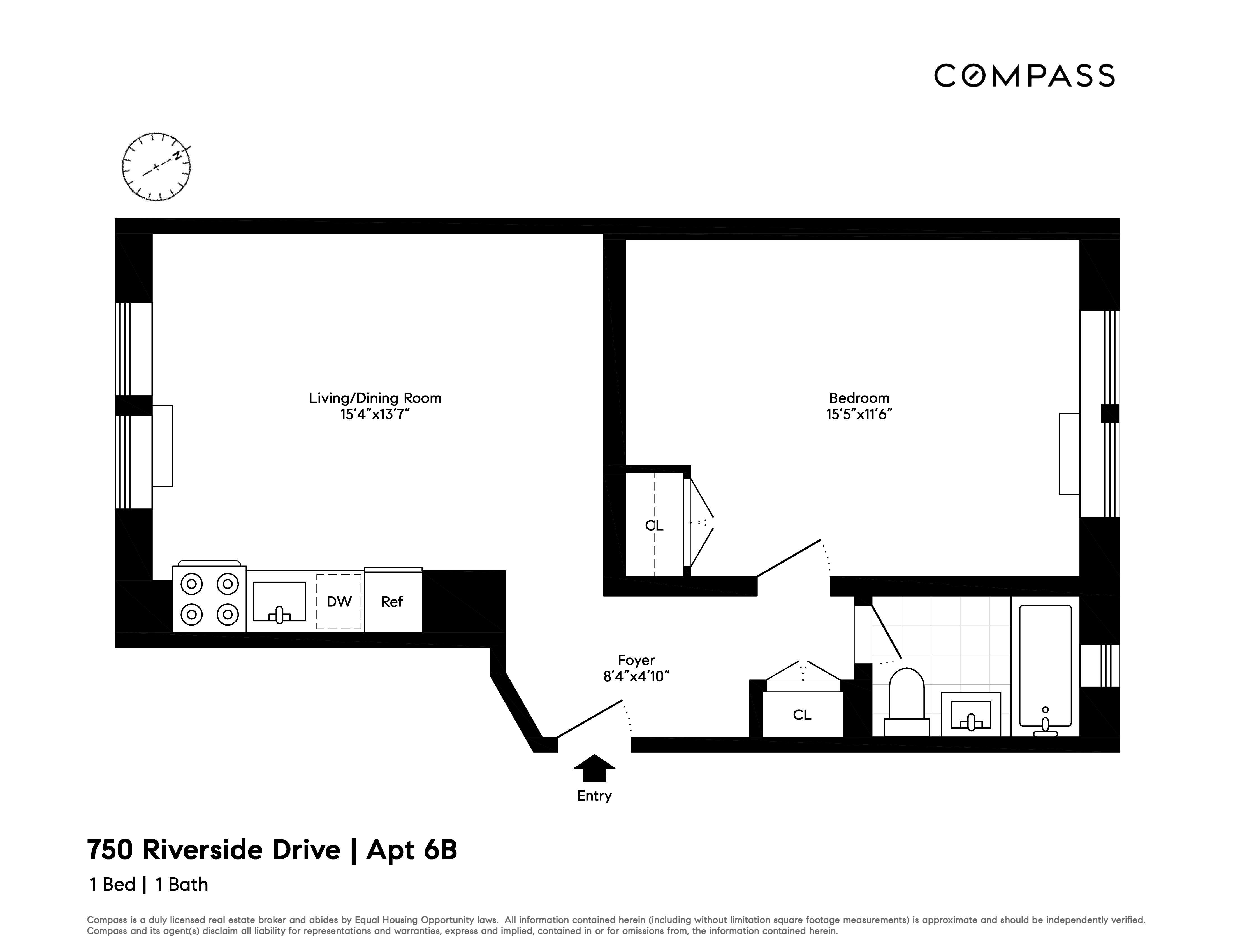 750 Riverside Drive, Unit 6B Manhattan, NY 10031 - Photo 9 of 9 a black and white photo of a floor plan