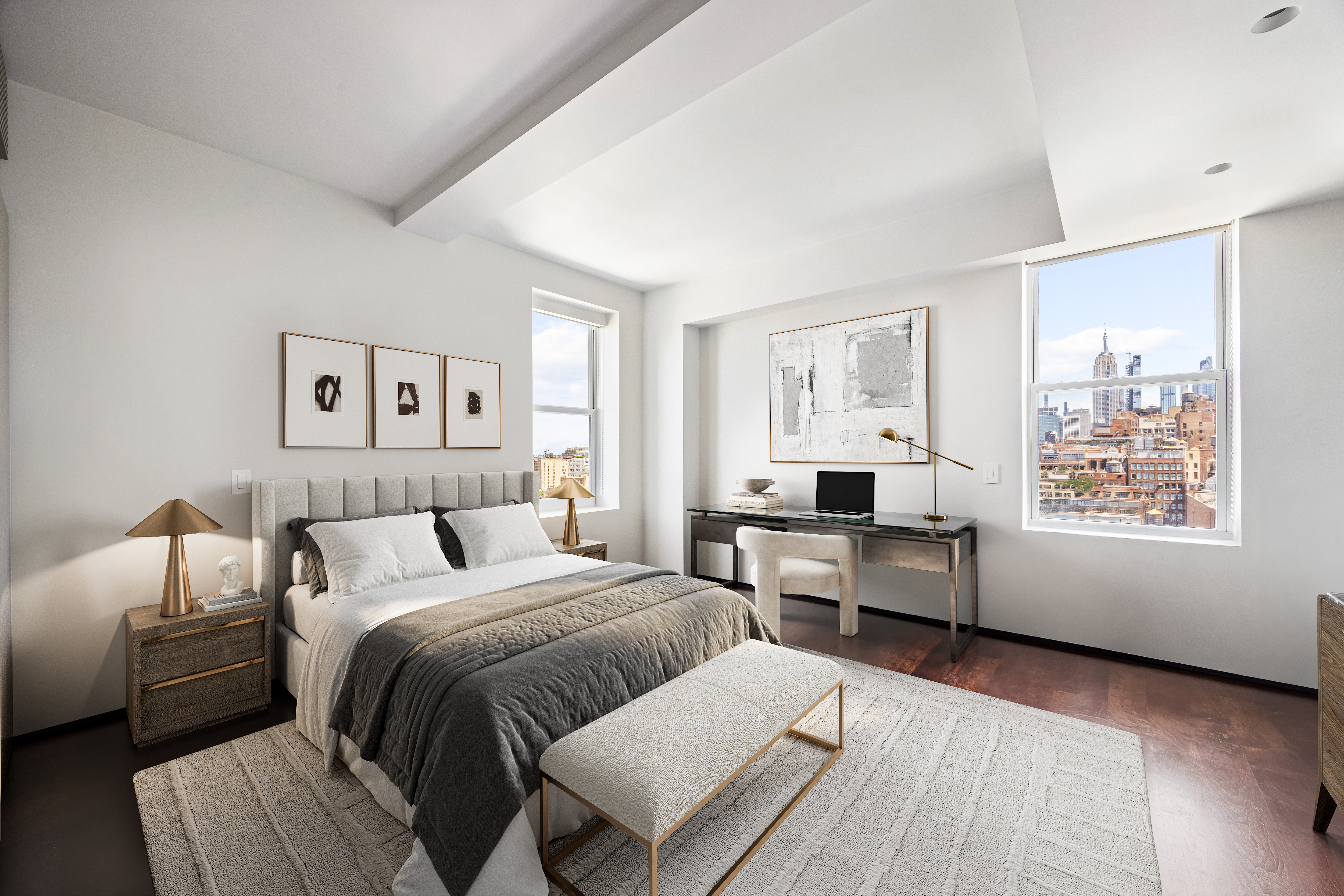 24 5th Avenue, Unit PH1701 Manhattan, NY 10011 - Photo 17 of 24 a bedroom with a large bed and wooden floor