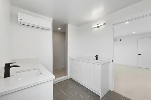 a view of an empty walk in closet