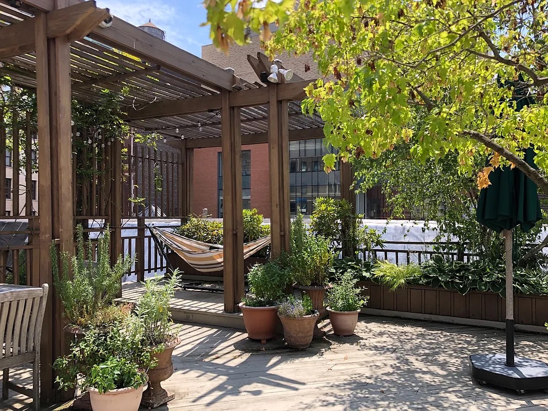 23 Waverly Place, Unit 6M Manhattan, NY 10003 - Photo 19 of 22 a view of a patio with table and chairs potted plants and large tree