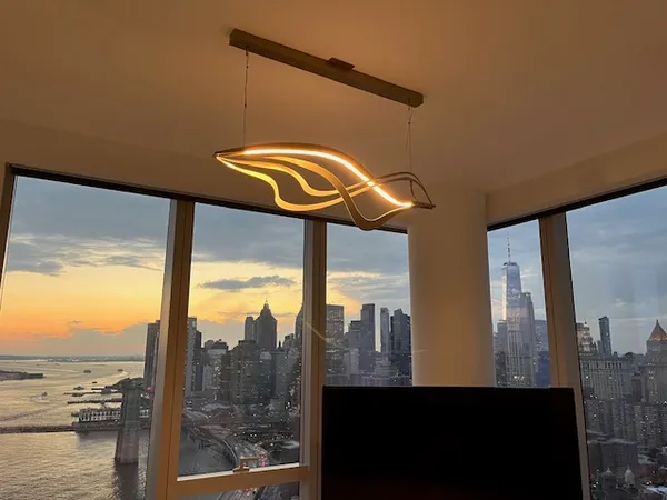 a view of a lake with a city