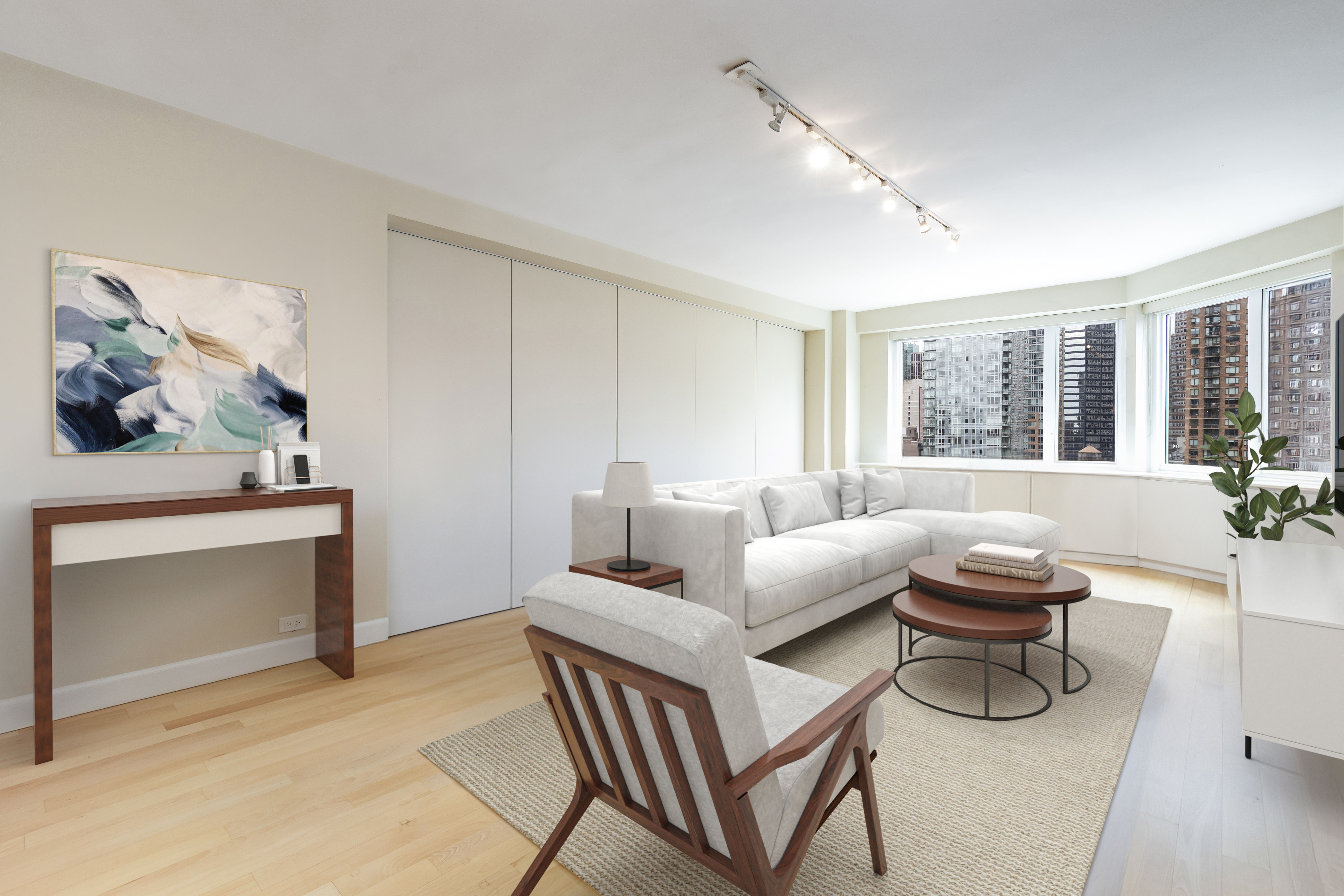 411 East 53rd Street, Unit 19D Manhattan, NY 10022 - Photo 2 of 13 a living room with furniture and a fireplace