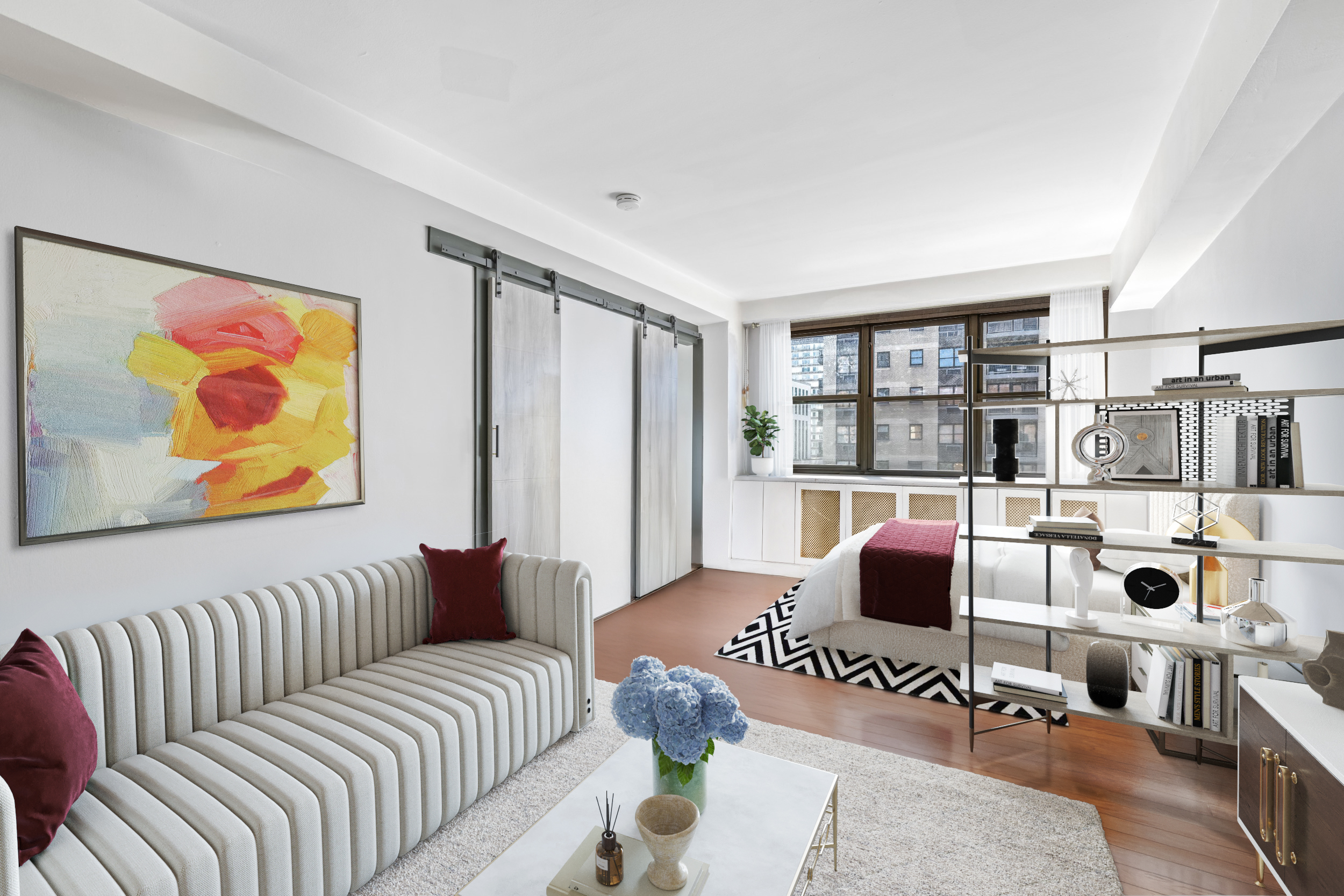 345 East 81st Street, Unit 19A Manhattan, NY 10028 - Photo 2 of 22 a living room with furniture and a floor to ceiling window