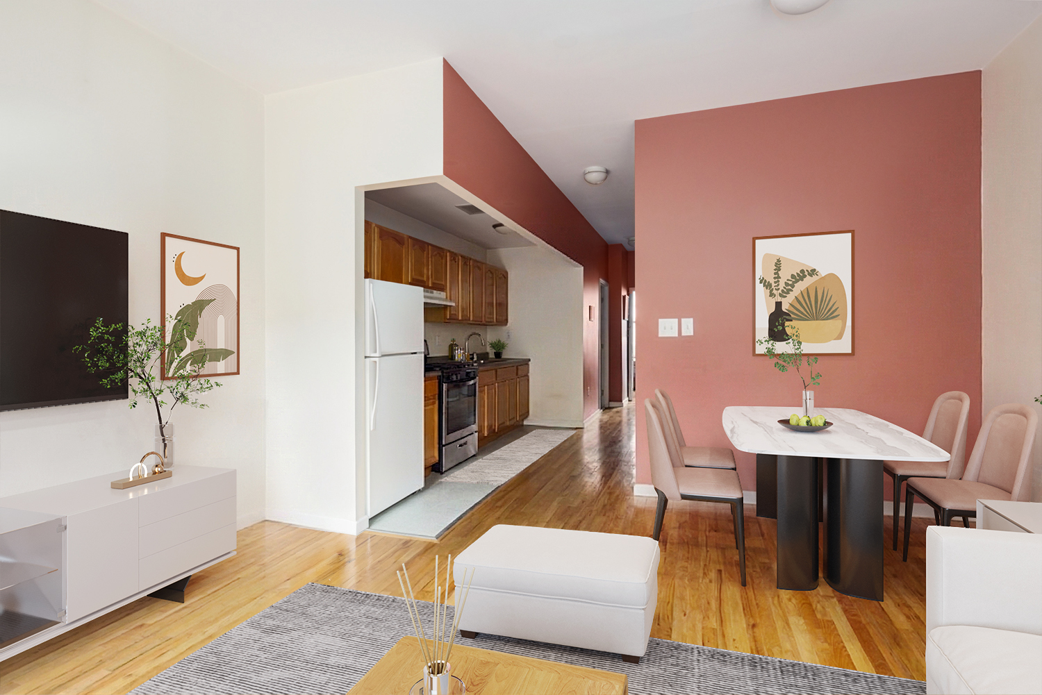 265 West 136th Street Manhattan, NY 10030 - Photo 3 of 14 a living room with furniture and a flat screen tv