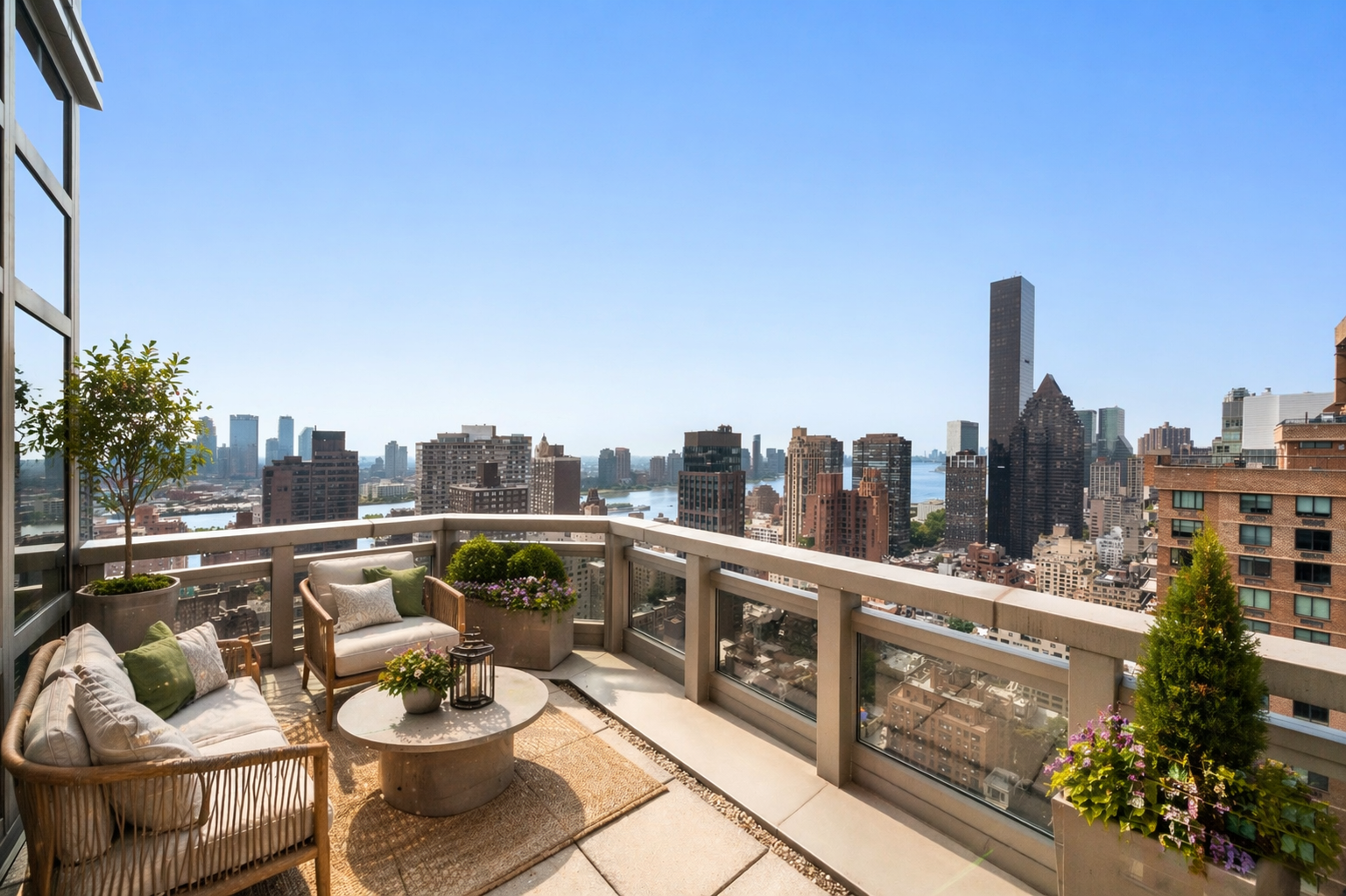300 East 55th Street, Unit PHC Manhattan, NY 10022 - Photo 7 of 23 a view of a roof deck with couches and potted plants