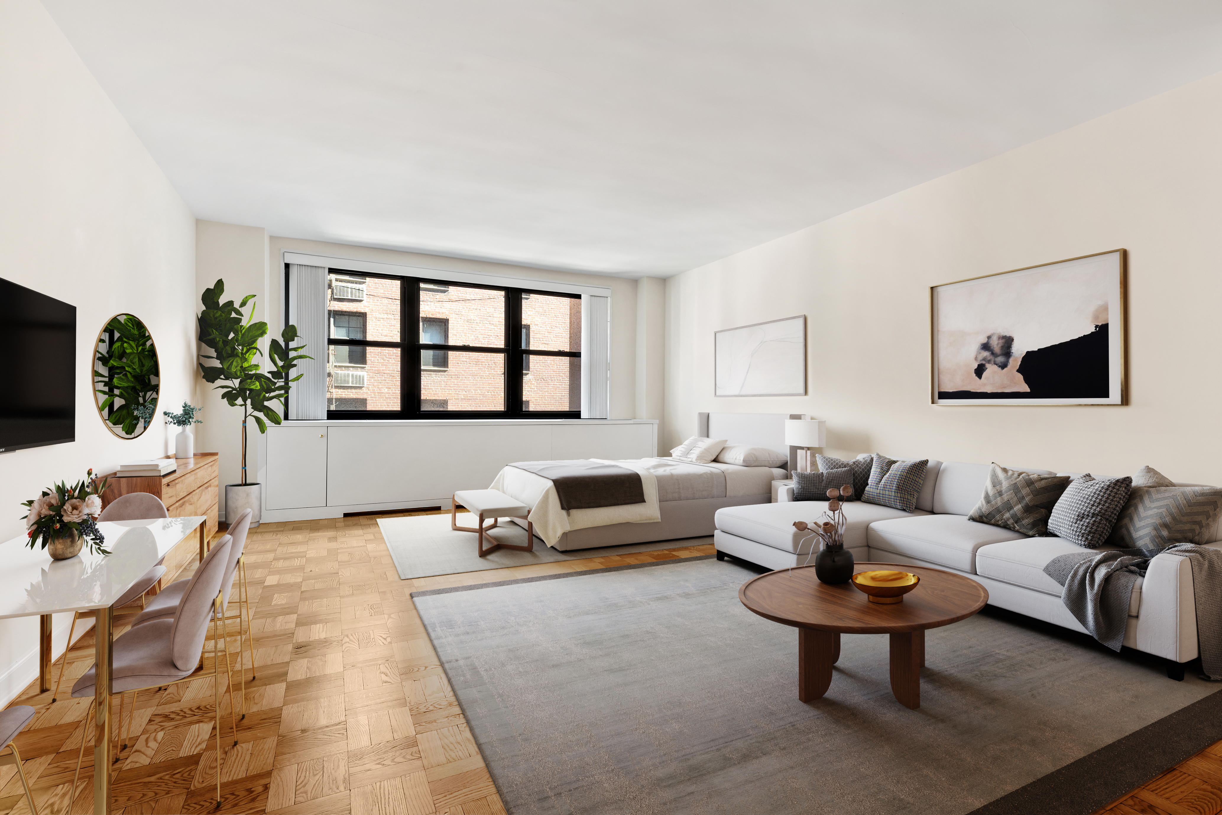 315 East 70th Street, Unit 4C Manhattan, NY 10021 - Photo 1 of 6 a living room with furniture and a potted plant on table