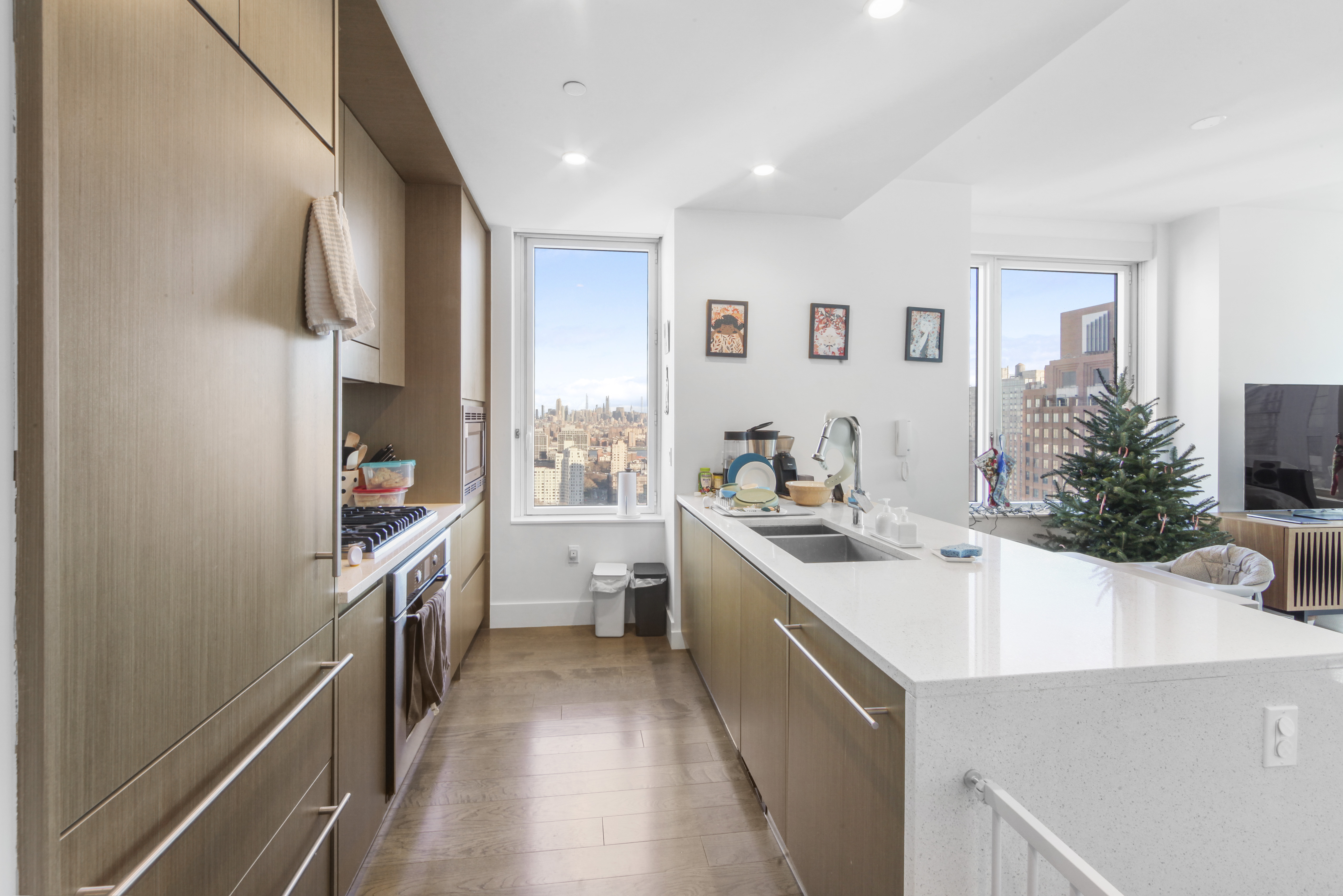 388 Bridge Street, Unit 32G Brooklyn, NY 11201 - Photo 3 of 15 a kitchen with a sink stove and cabinets