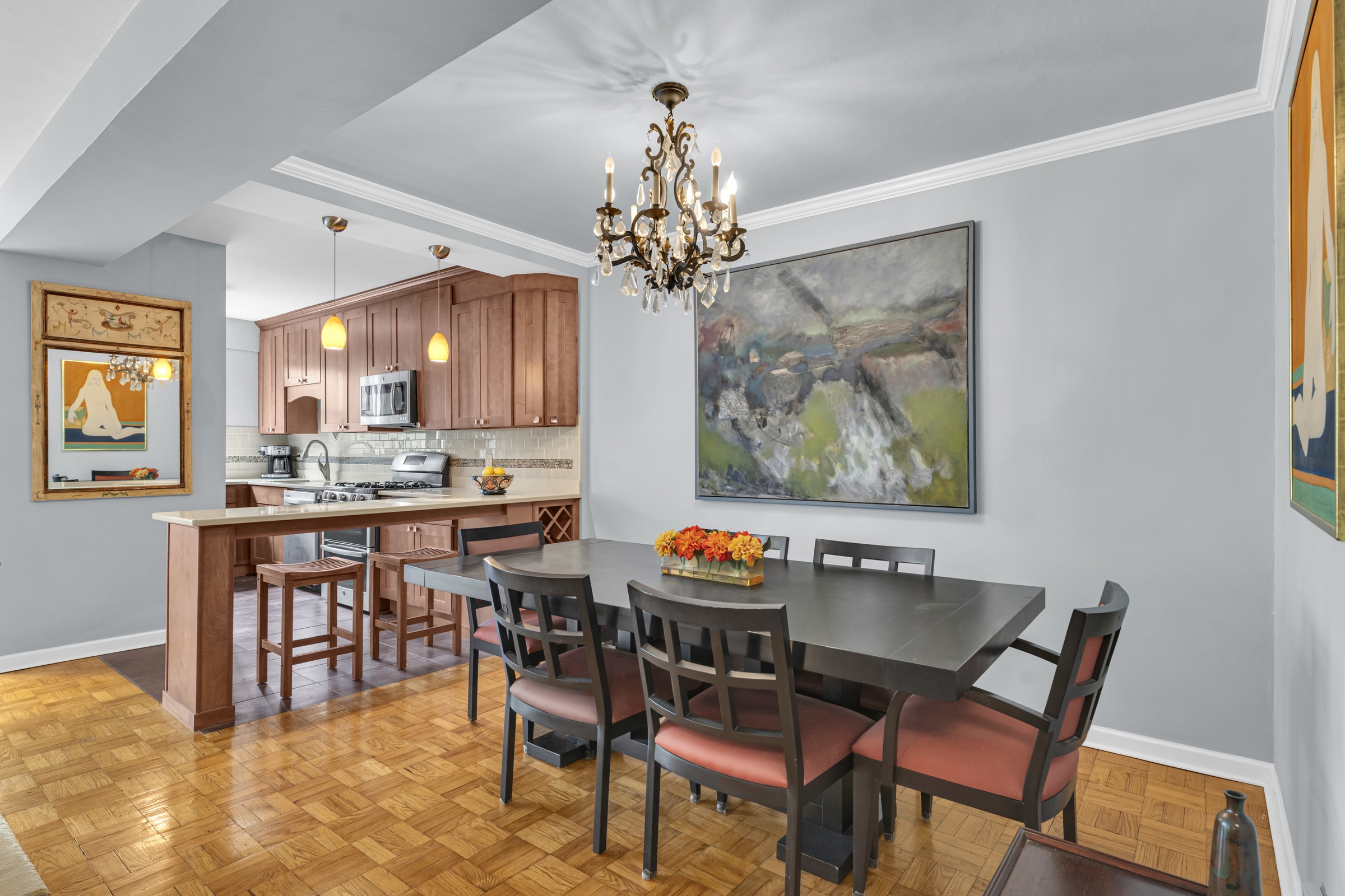750 Kappock Street, Unit 307 Bronx, NY 10463 - Photo 6 of 20 a view of a dining room with furniture and chandelier