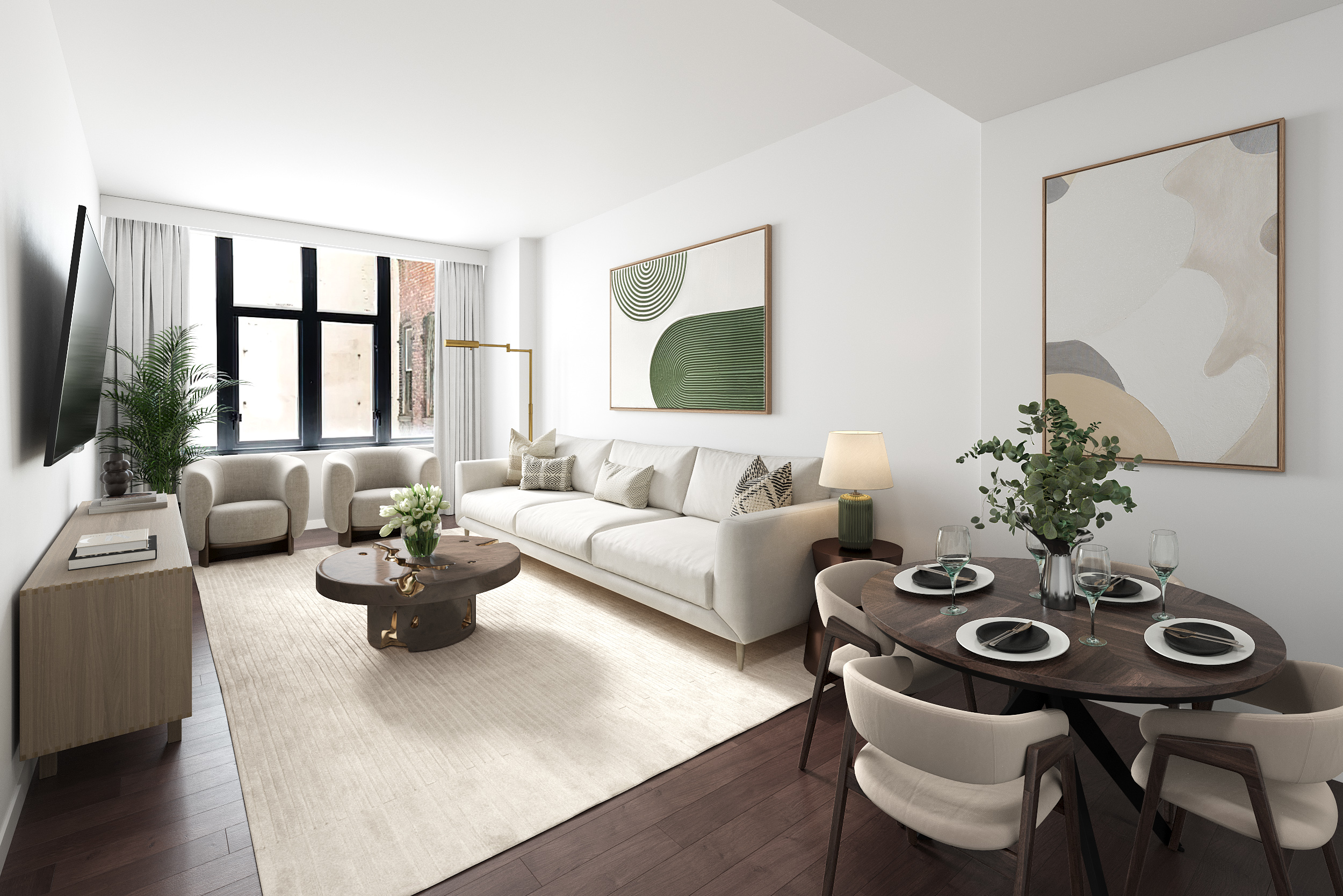 591 3rd Avenue, Unit 3C Manhattan, NY 10016 - Photo 1 of 9 a living room with furniture potted plant and a window