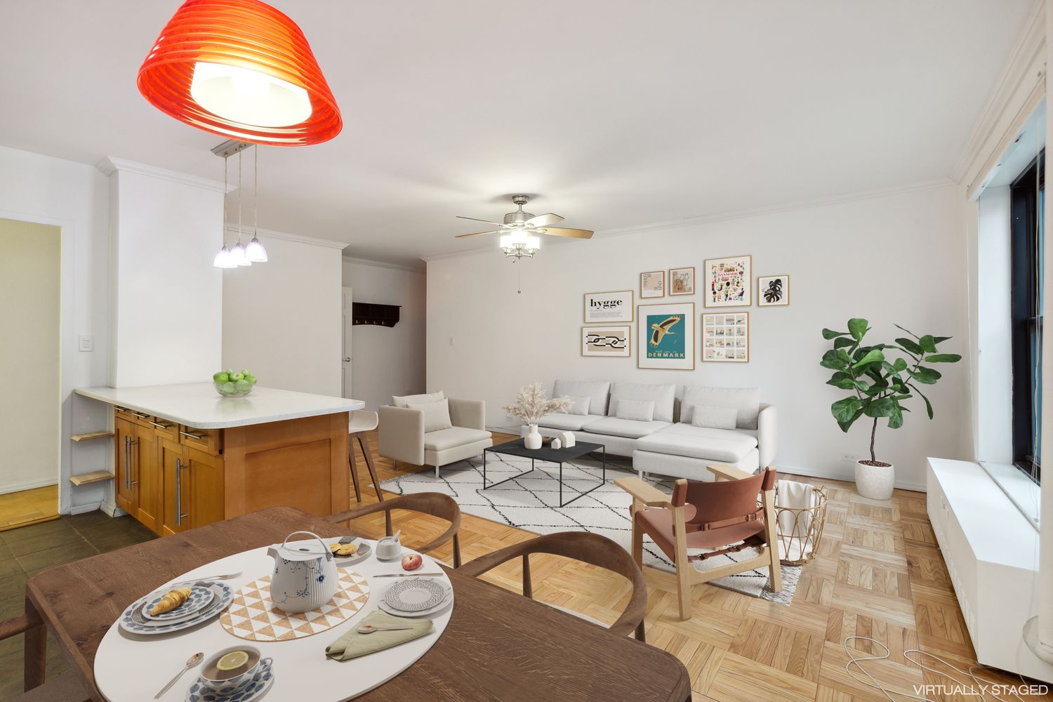355 Clinton Avenue, Unit 1F Brooklyn, NY 11238 - Photo 3 of 14 a living room with furniture and a dining table