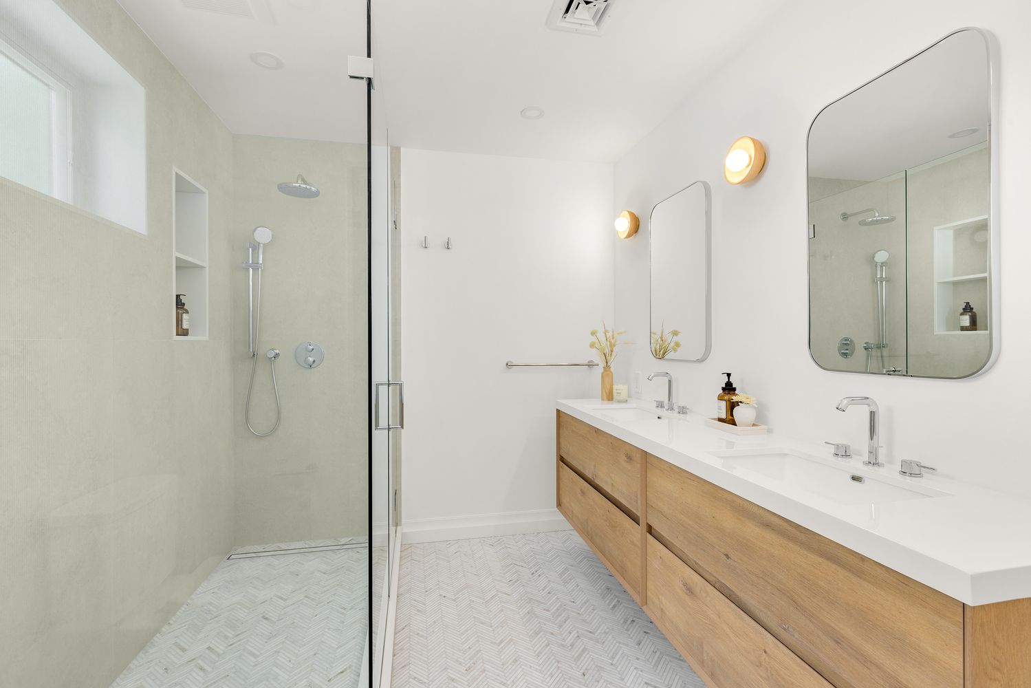 578 20th Street Brooklyn, NY 11218 - Photo 15 of 24 a bathroom with a double vanity sink mirror and shower