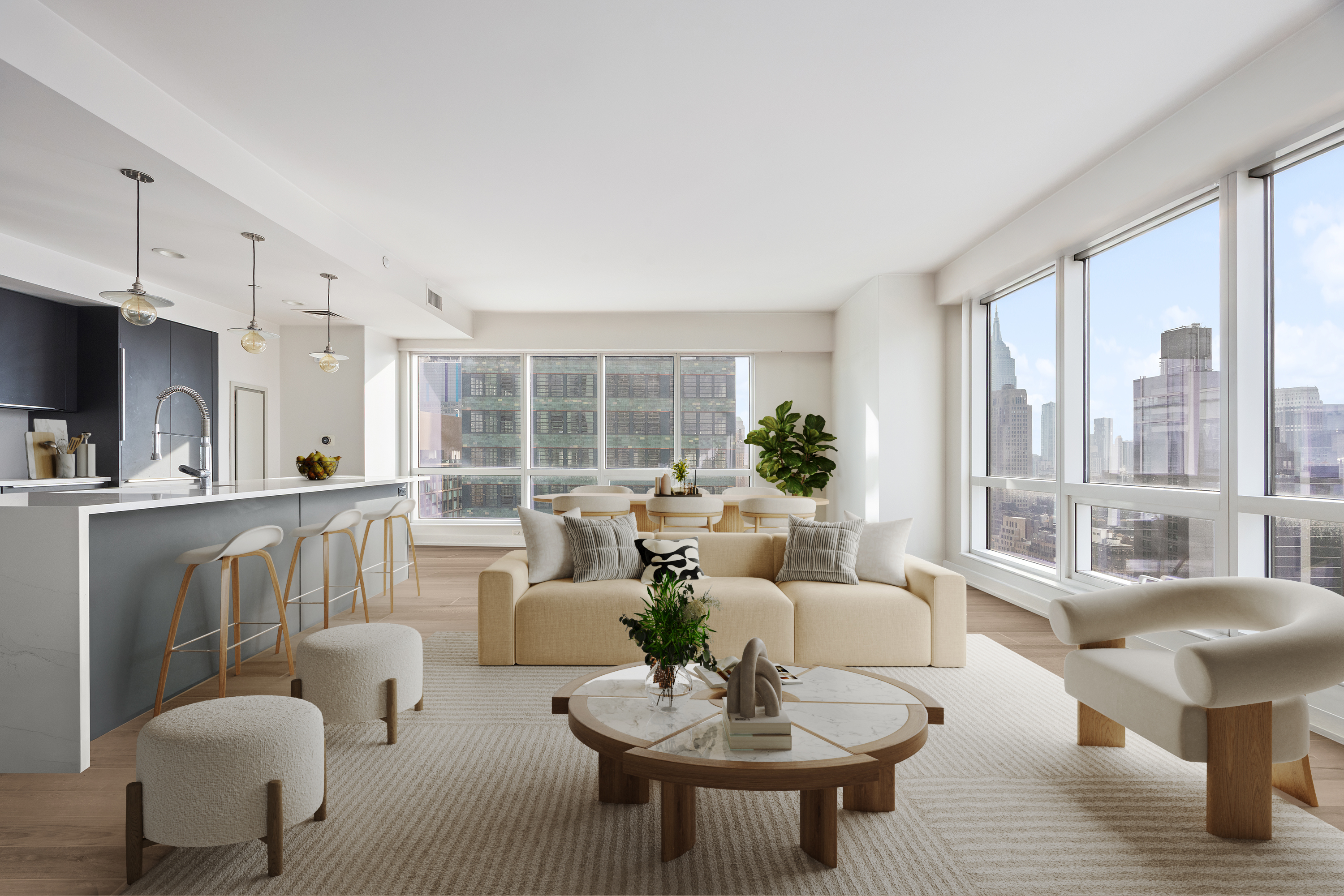 350 West 42nd Street, Unit 37G Manhattan, NY 10036 - Photo 3 of 14 a living room with furniture and a large window