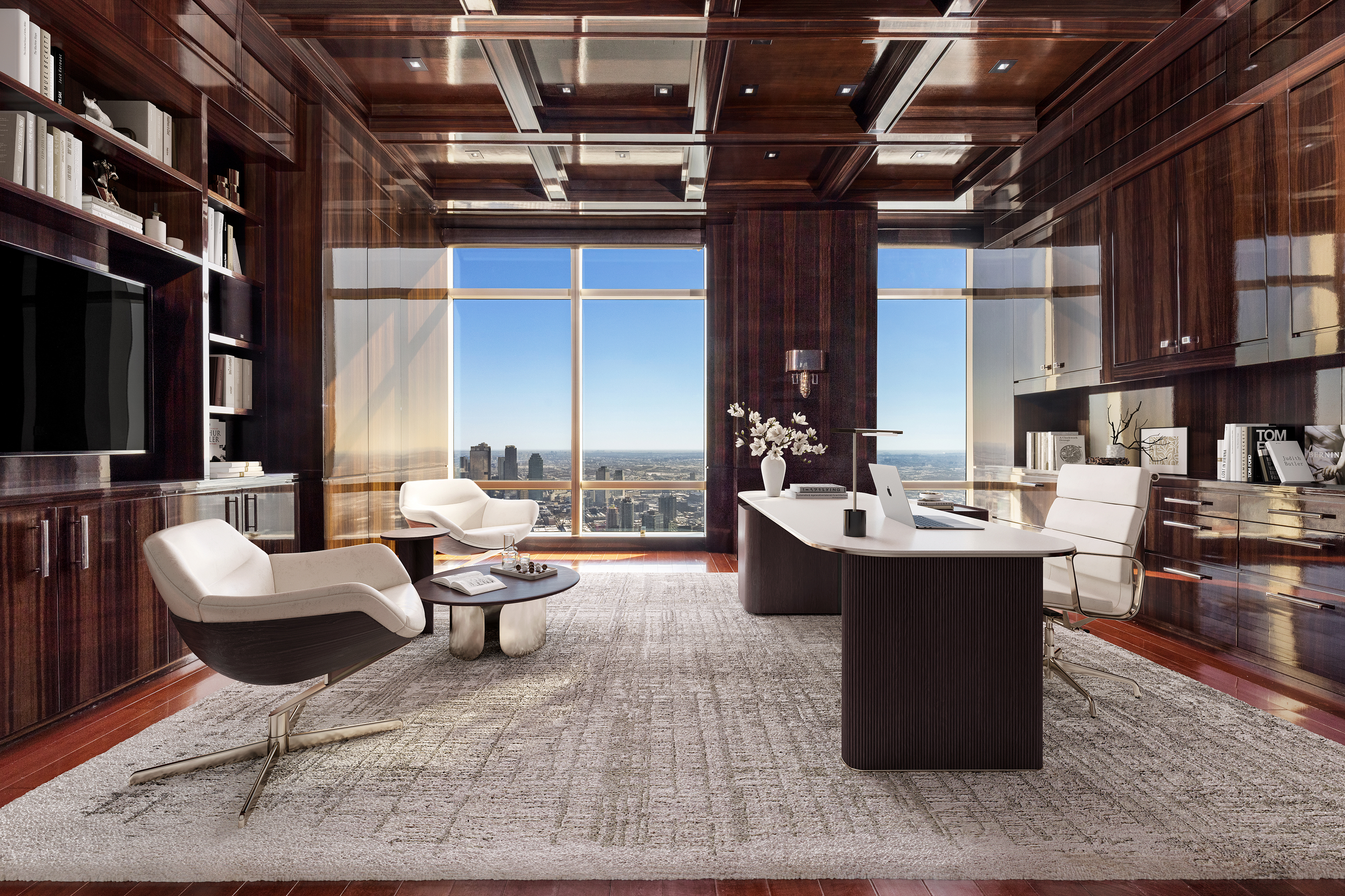 845 United Nations Plaza, Unit 86B Manhattan, NY 10017 - Photo 6 of 16 a living room with couches and a dining table with kitchen view