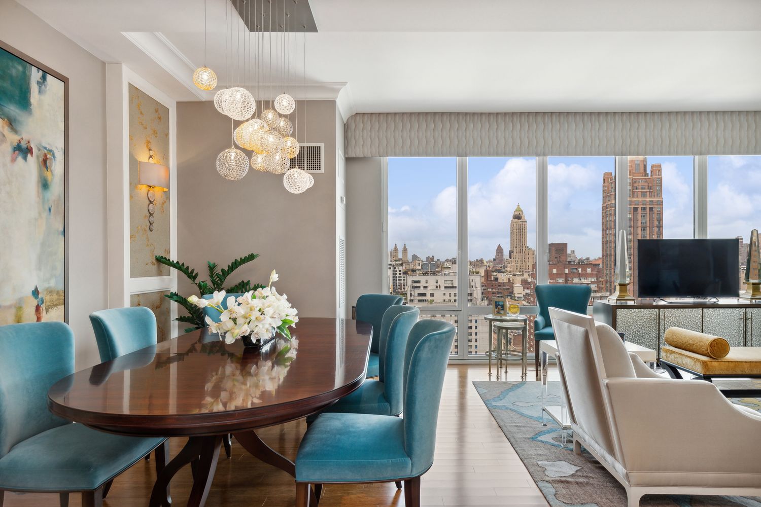 255 East 74th Street, Unit 20C Manhattan, NY 10021 - Photo 1 of 16 a view of a dining room with furniture window and outside view