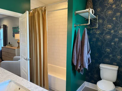 a bathroom with a shower a toilet and a sink