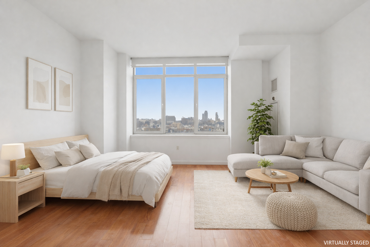 1485 5th Avenue, Unit 12G Manhattan, NY 10035 - Photo 1 of 14 a living room with furniture and a large window