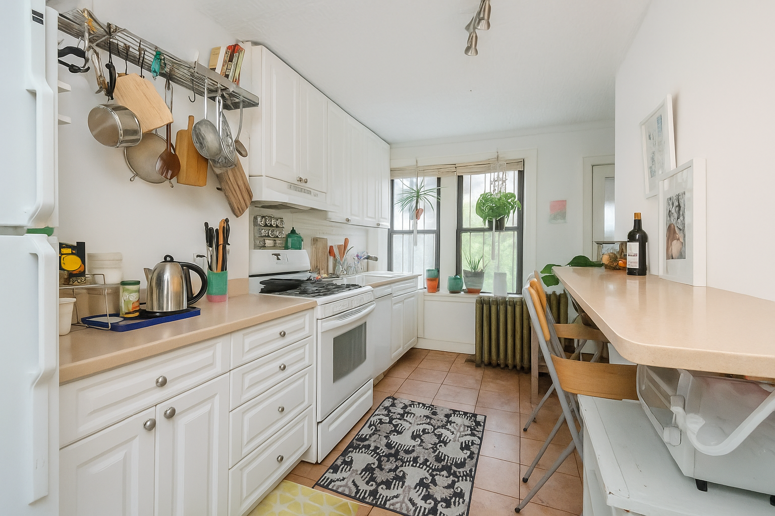292 Windsor Place, Unit GARDEN Brooklyn, NY 11218 - Photo 3 of 7 a kitchen with a sink a stove a microwave and cabinets