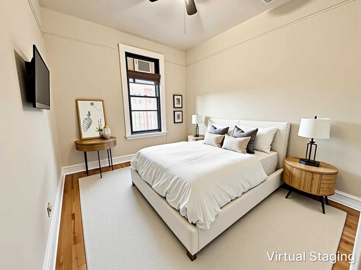 170 Claremont Avenue, Unit 19 Manhattan, NY 10027 - Photo 5 of 9 a bedroom with a bed and flat screen tv