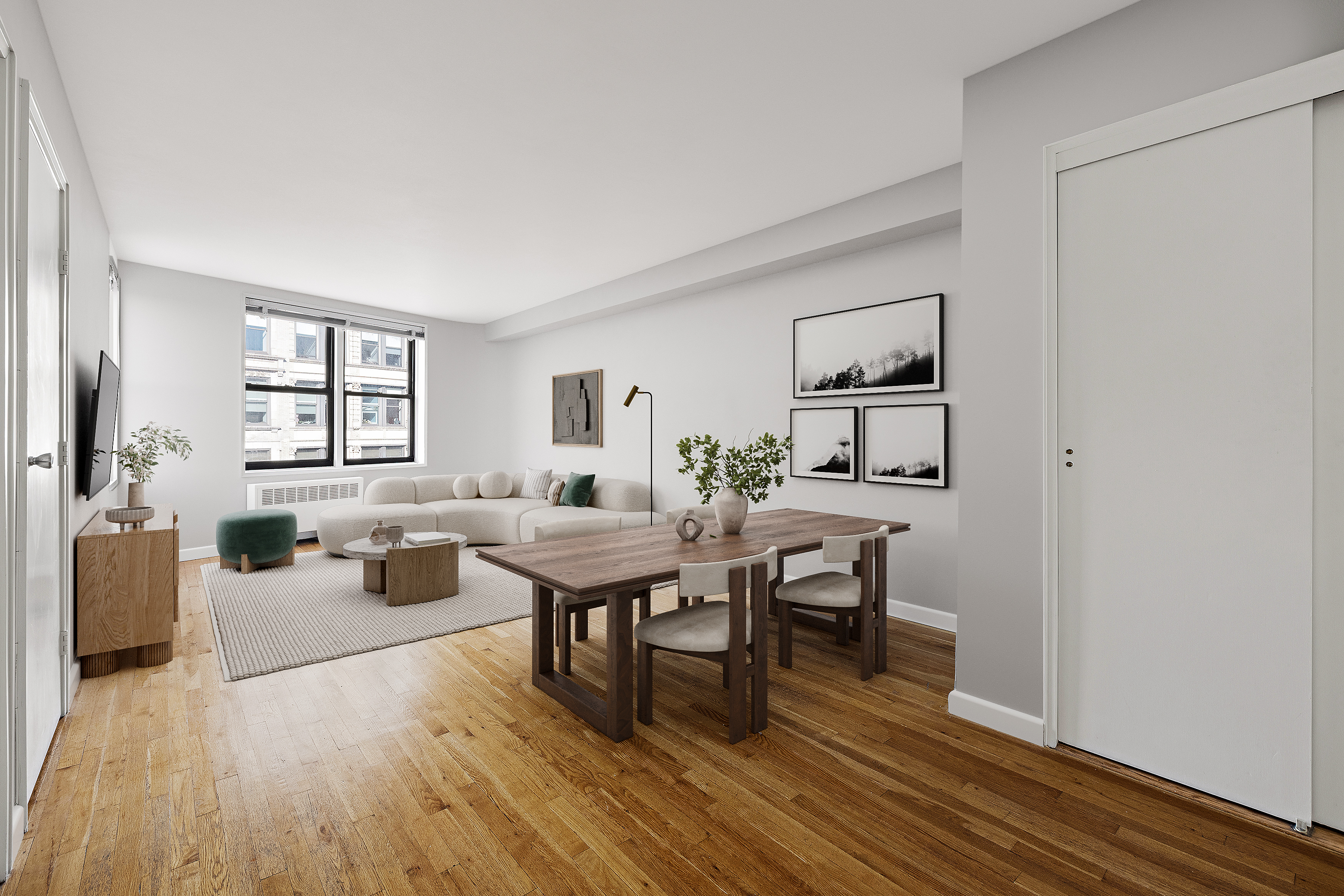 a view of a livingroom with furniture and window