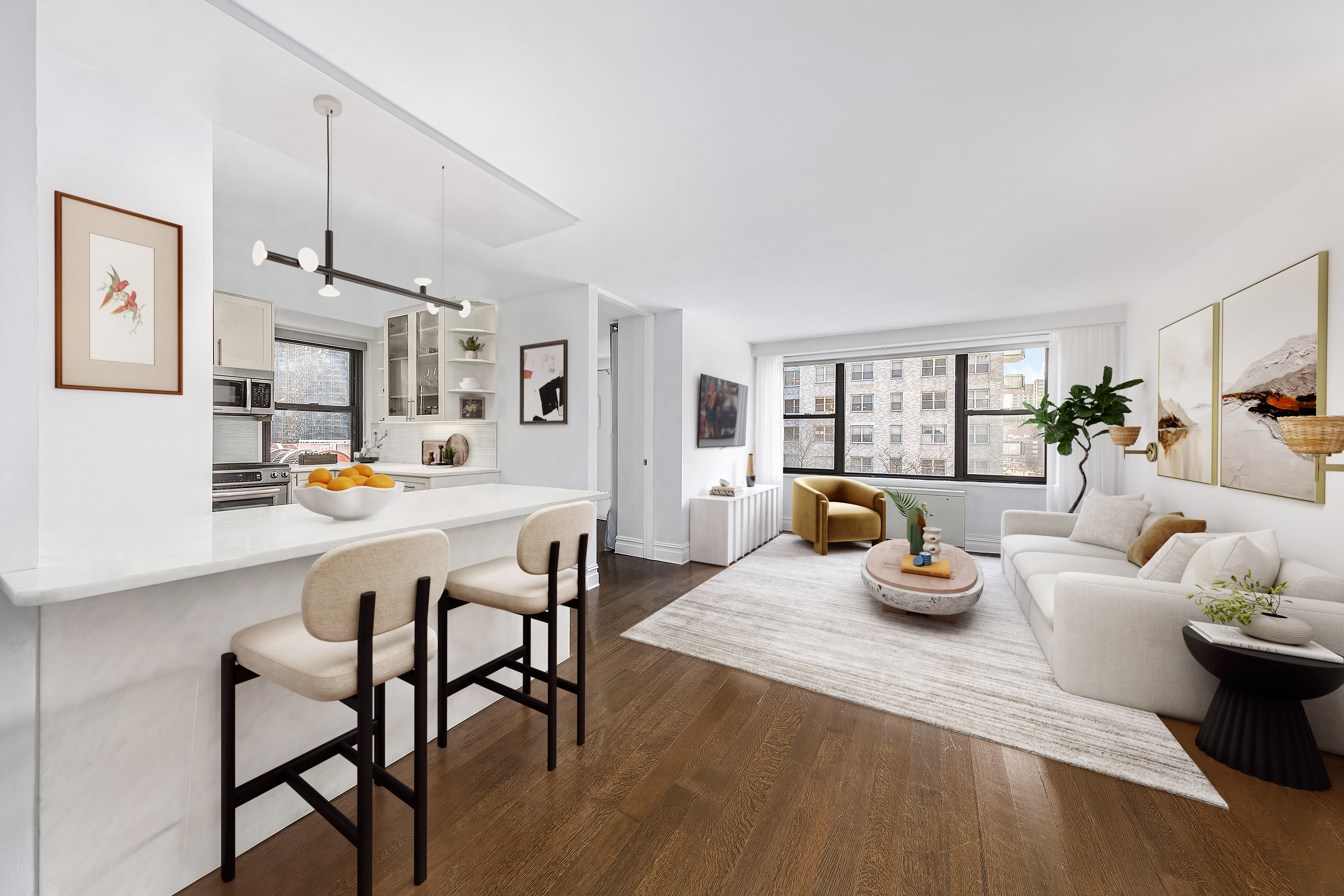 305 East 40th Street, Unit 5K Manhattan, NY 10016 - Photo 2 of 15 a living room with furniture and a wooden floor