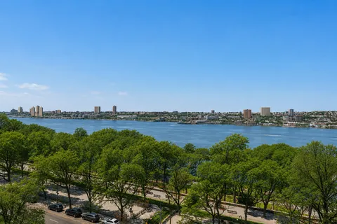 a view of a lake with houses in the back