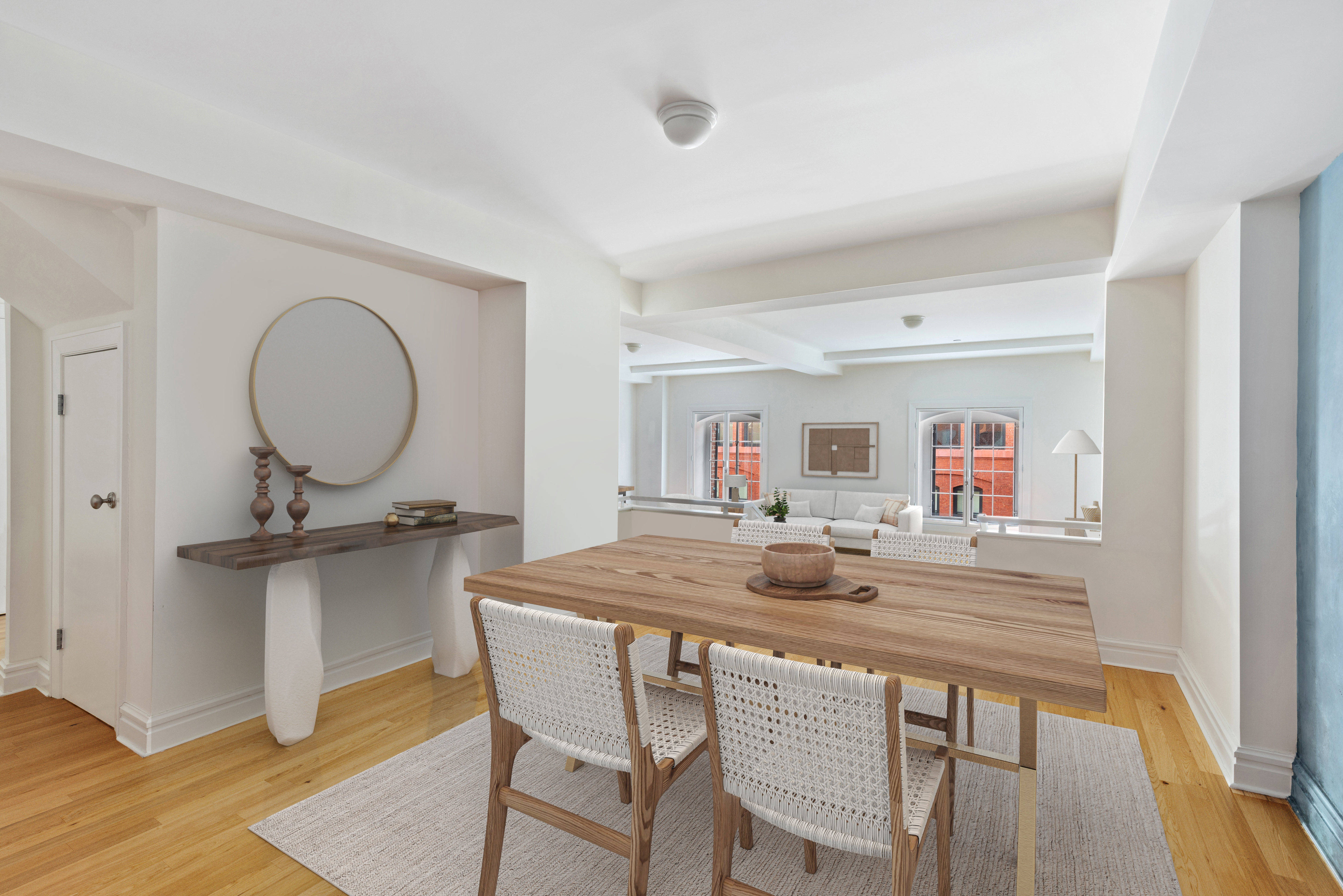 79 Laight Street, Unit 5H Manhattan, NY 10013 - Photo 4 of 13 a dining room with kitchen island a table and chairs in it